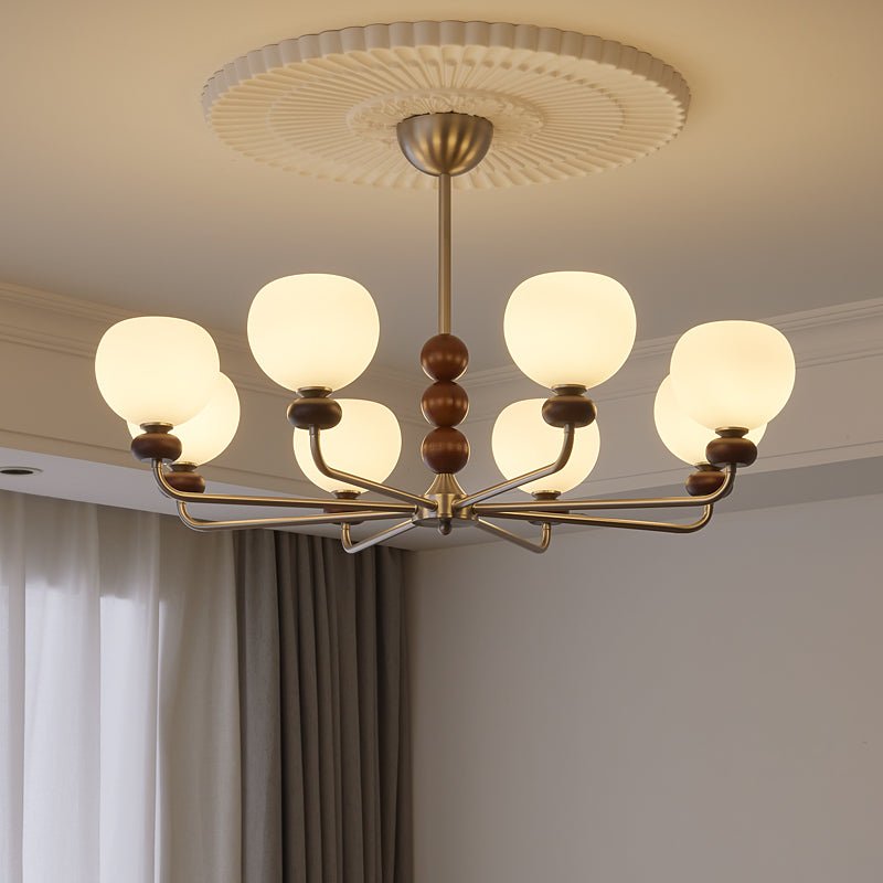 Vilorira Traditioneller Klassischer Kugel Walnussholz Glas Kronleuchter-Letslighting