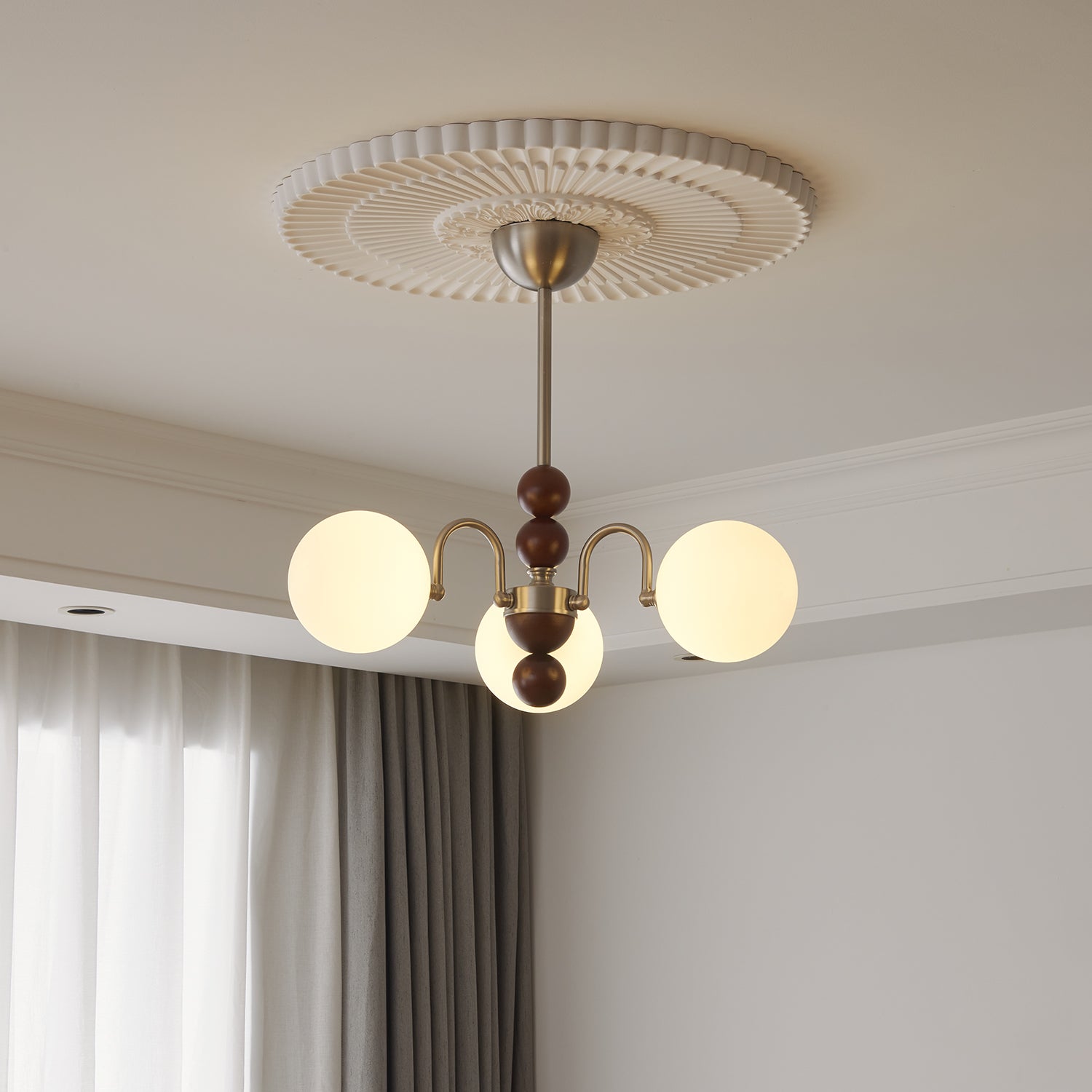 Orbital Premium Nordic Art Kurve Holz Glas Kronleuchter-Letslighting