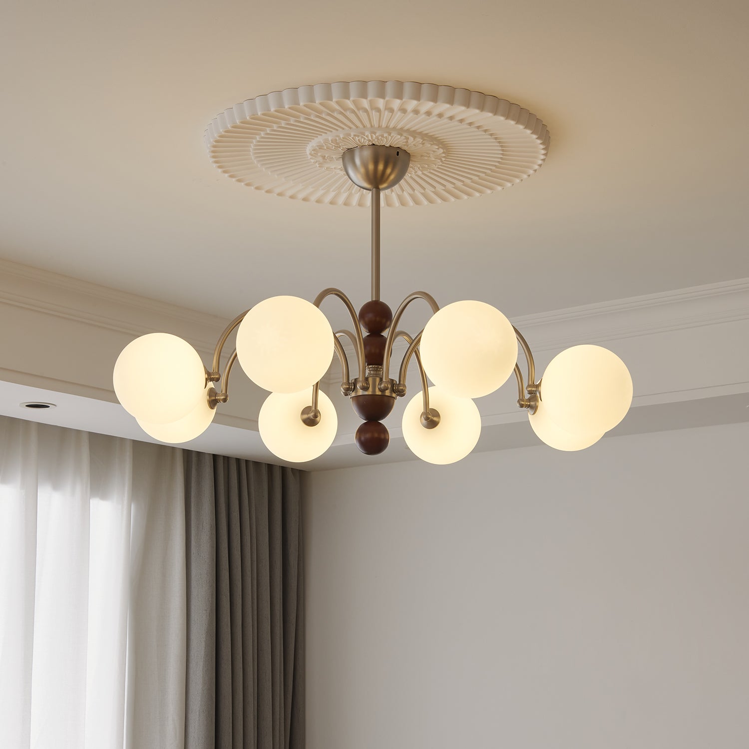 Orbital Premium Nordic Art Kurve Holz Glas Kronleuchter-Letslighting