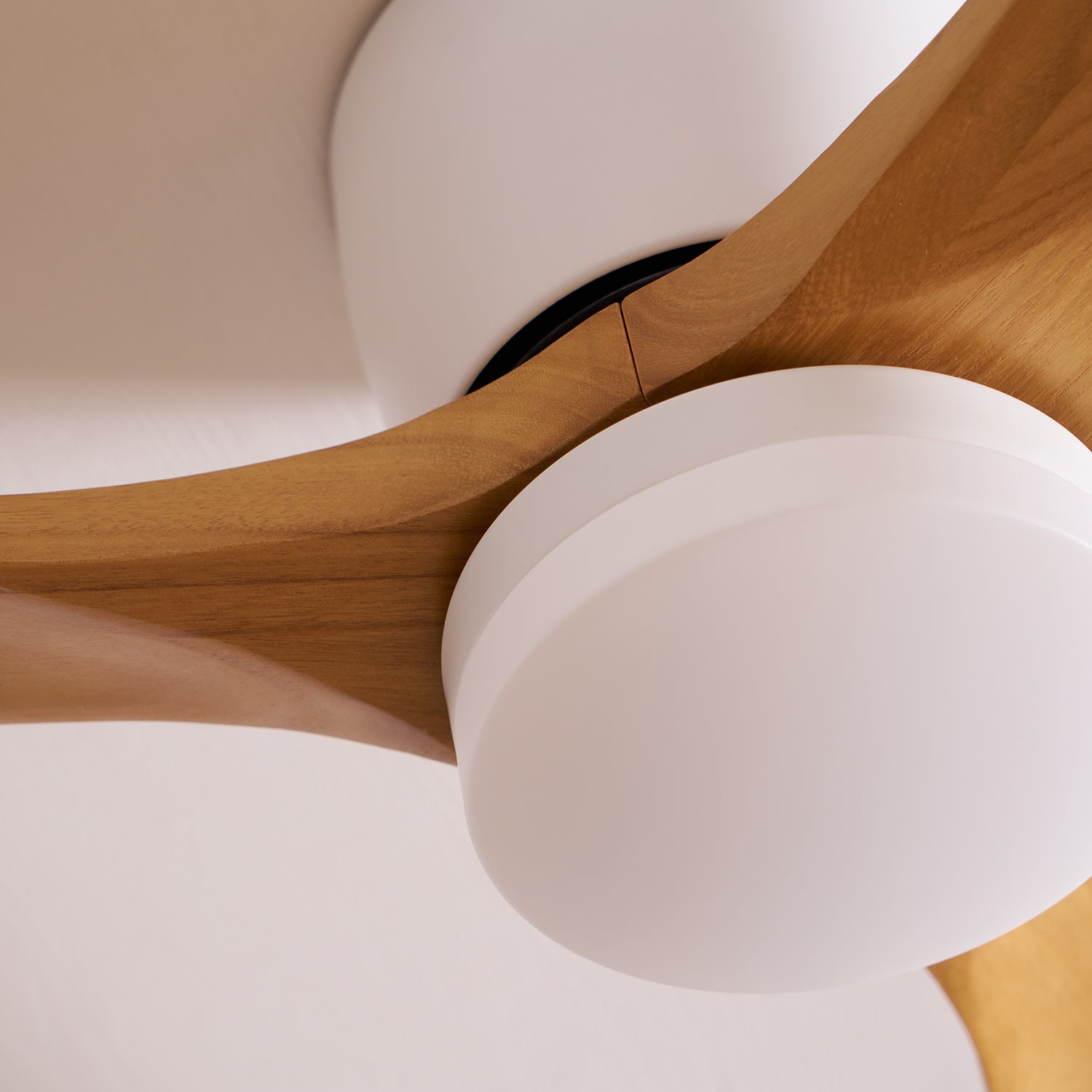 Elena Moderner Holz-Deckenventilator mit Licht in einem warm getönten Interieur
