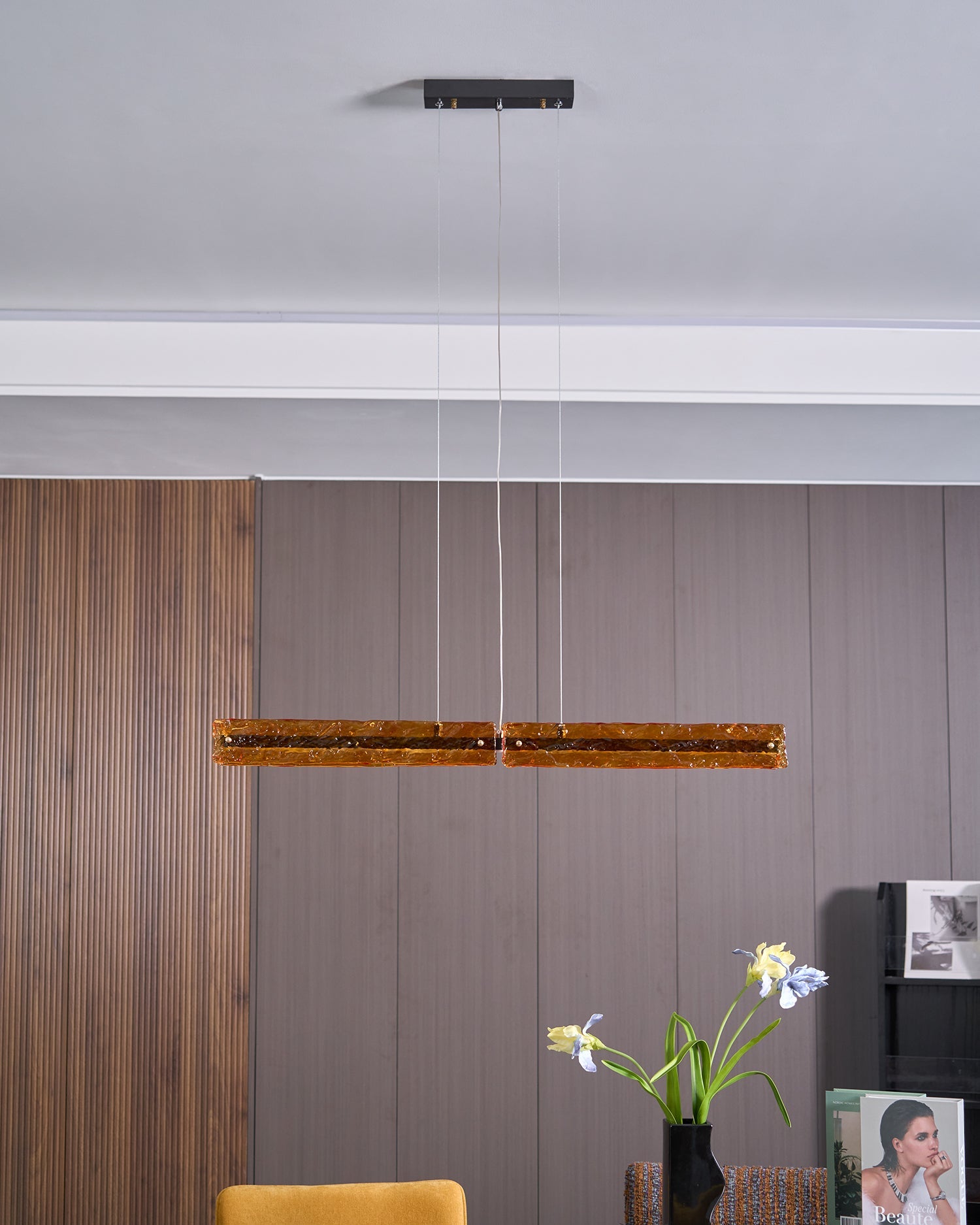 Avnorira Modern Minimalistisch Linear Insel Glas Pendelleuchte-Letslighting