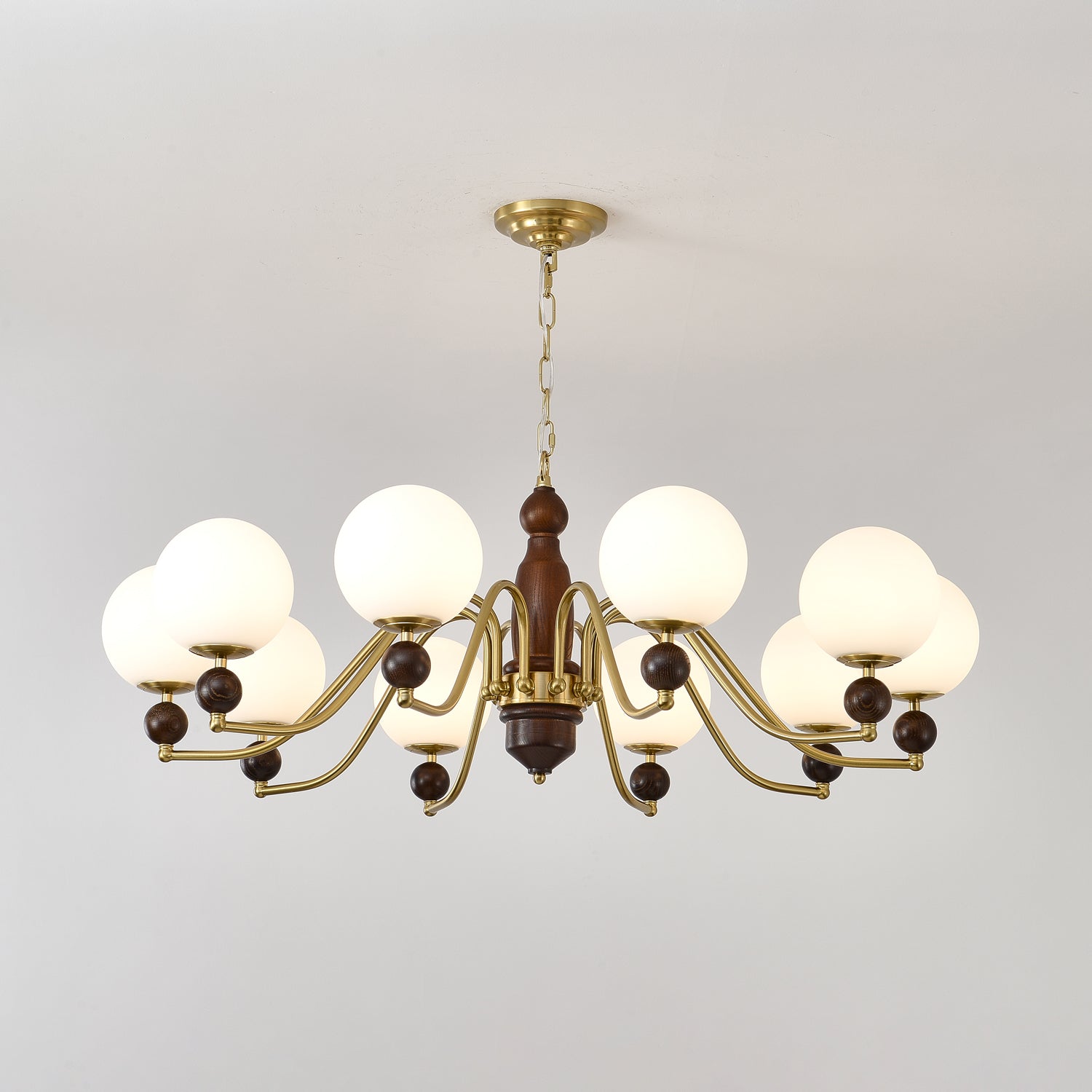 Lustra Kronleuchter Holz Messing Globus-Letslighting