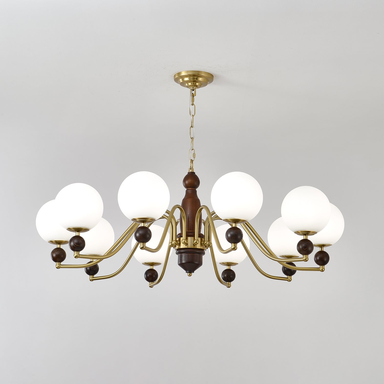 Lustra Kronleuchter Holz Messing Globus-Letslighting