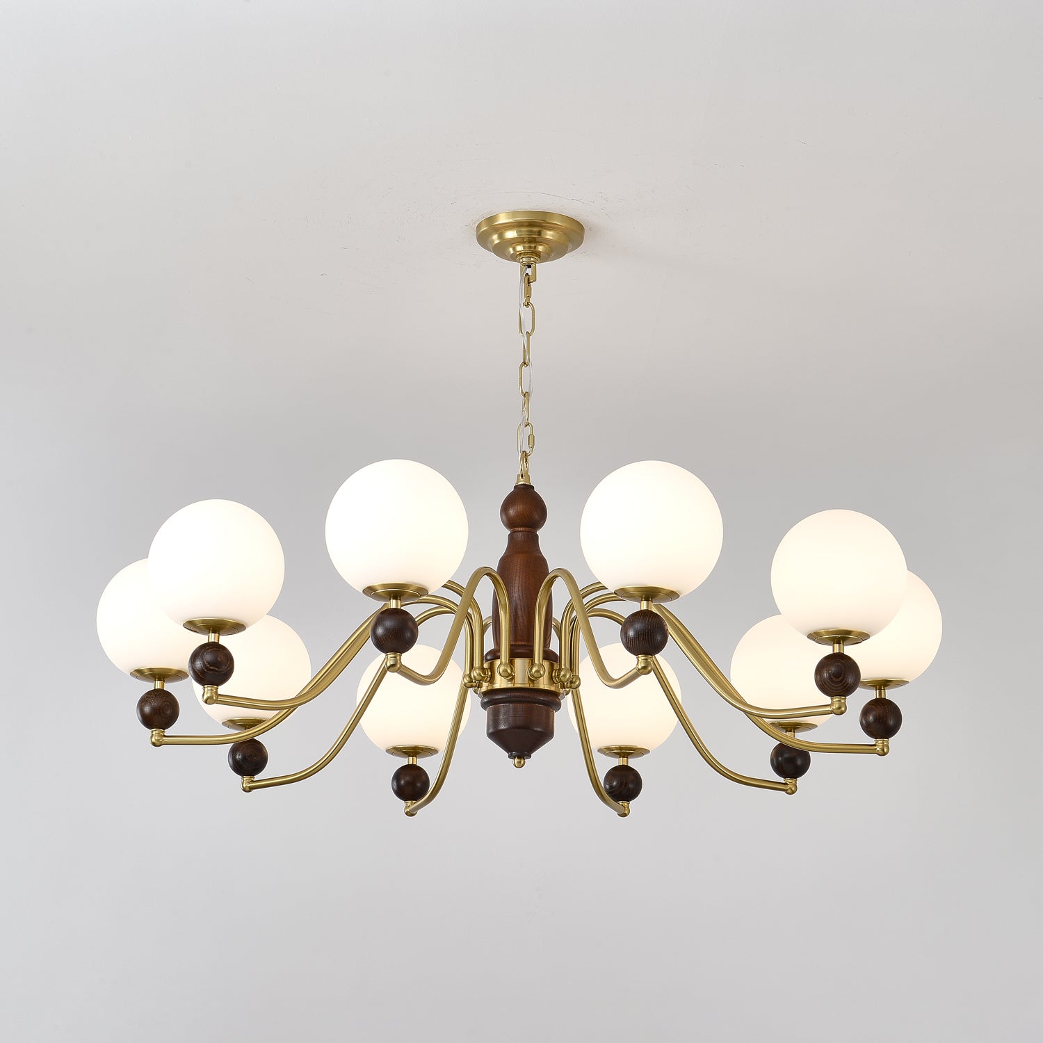 Lustra Kronleuchter Holz Messing Globus-Letslighting