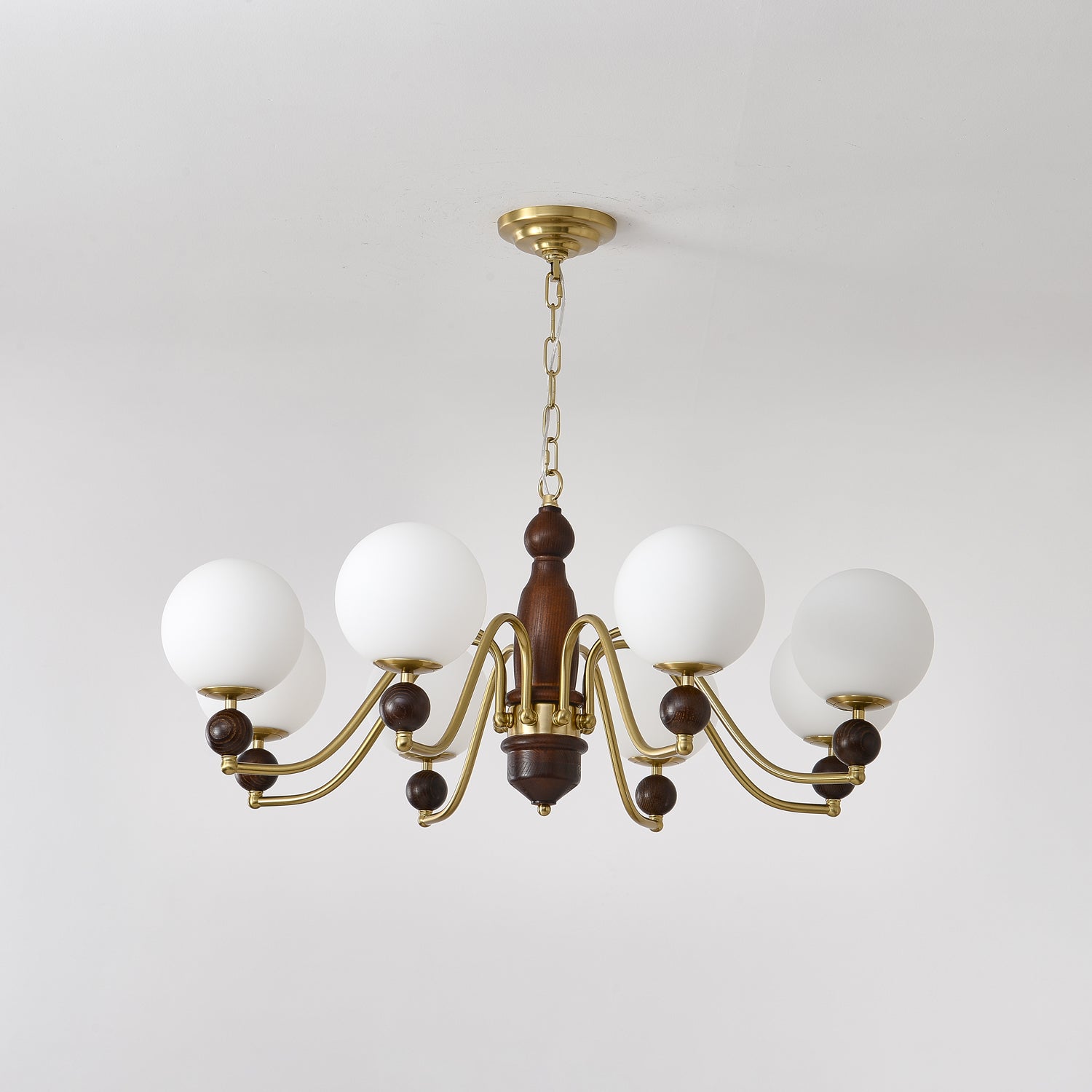 Lustra Kronleuchter Holz Messing Globus-Letslighting