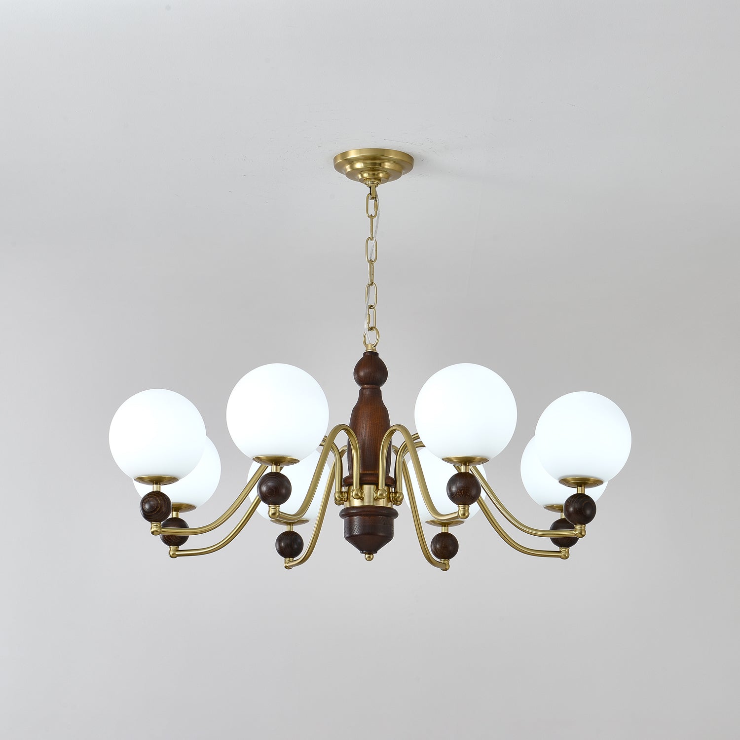 Lustra Kronleuchter Holz Messing Globus-Letslighting