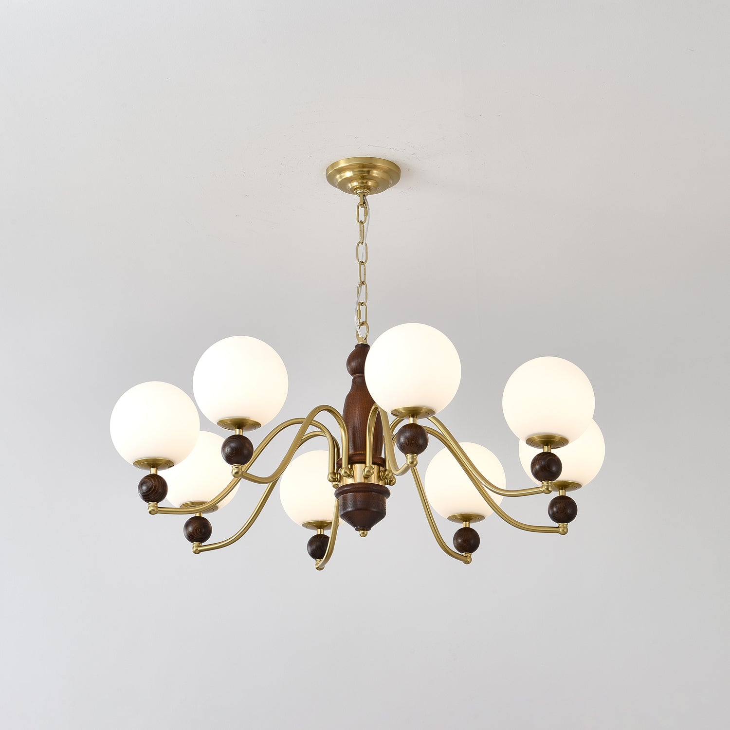 Lustra Kronleuchter Holz Messing Globus-Letslighting