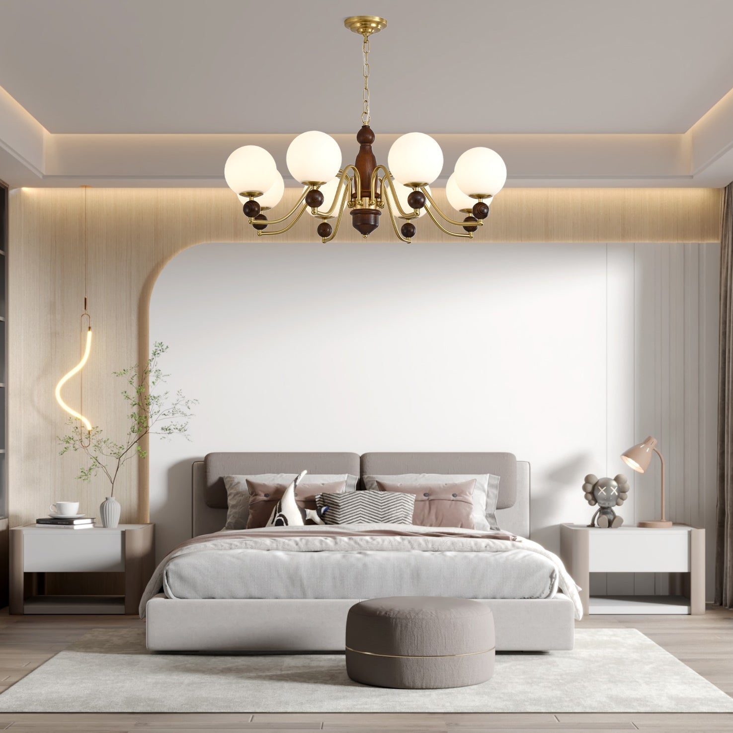 Lustra Kronleuchter Holz Messing Globus-Letslighting