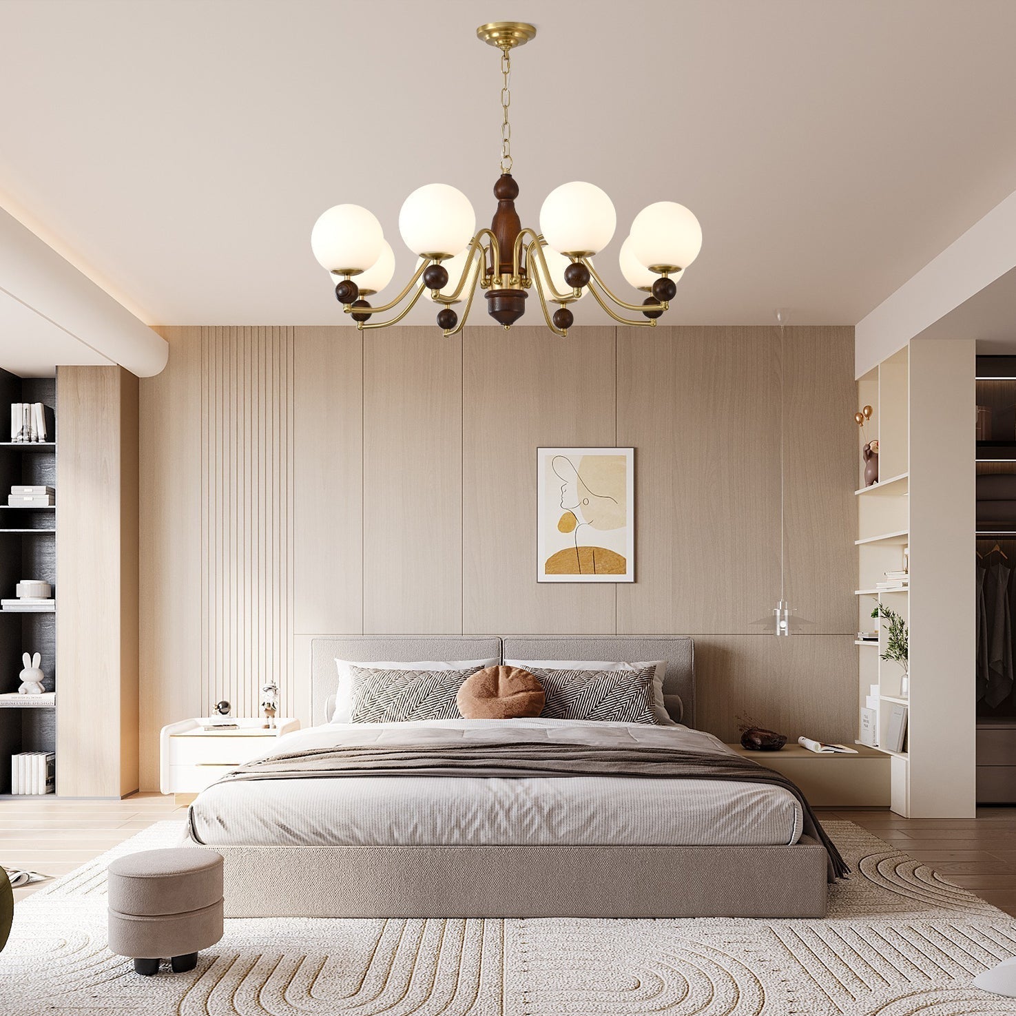 Lustra Kronleuchter Holz Messing Globus-Letslighting