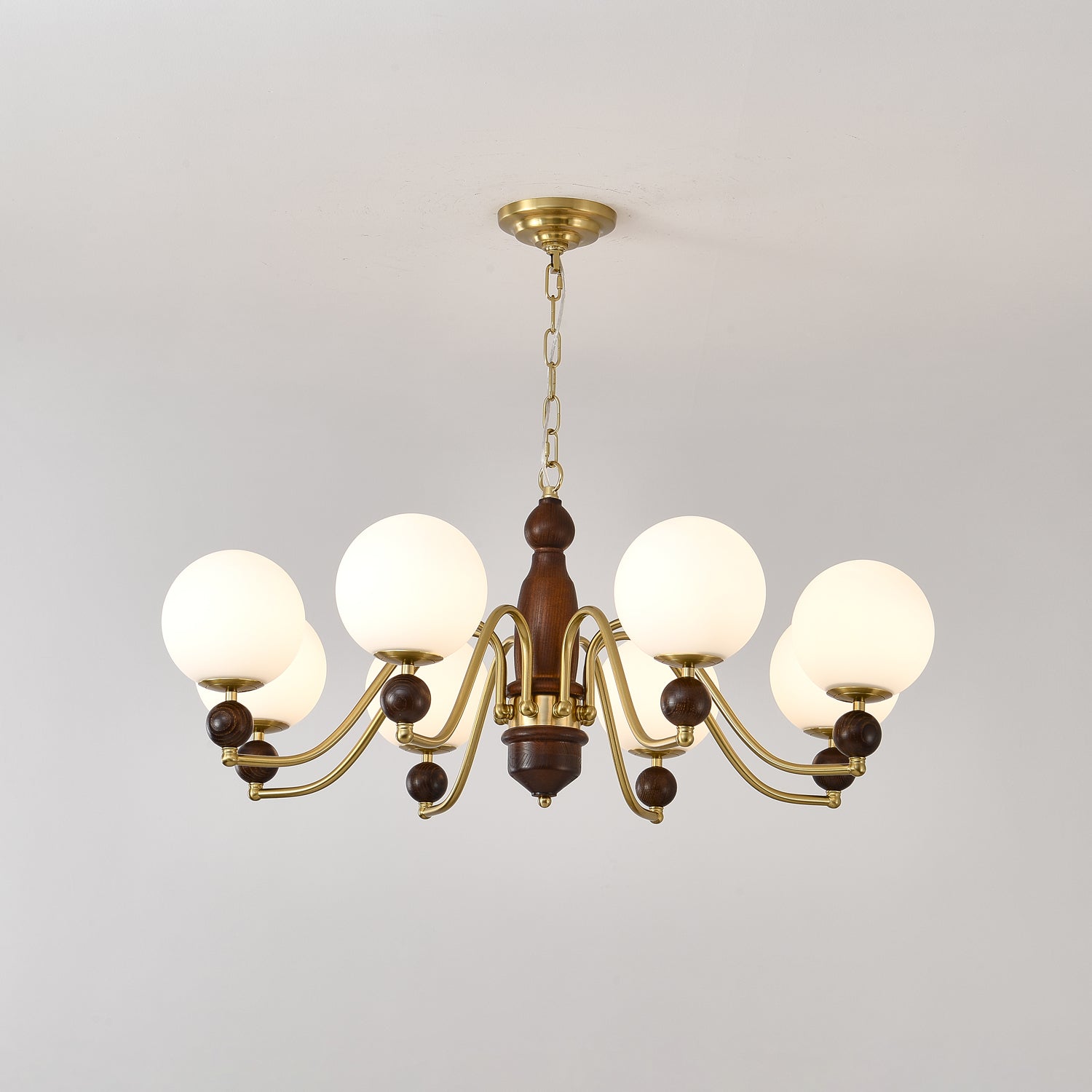 Lustra Kronleuchter Holz Messing Globus-Letslighting