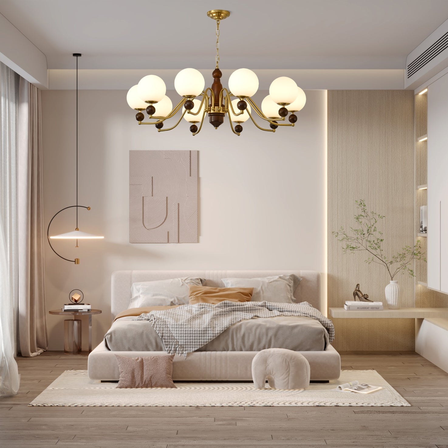 Lustra Kronleuchter Holz Messing Globus-Letslighting