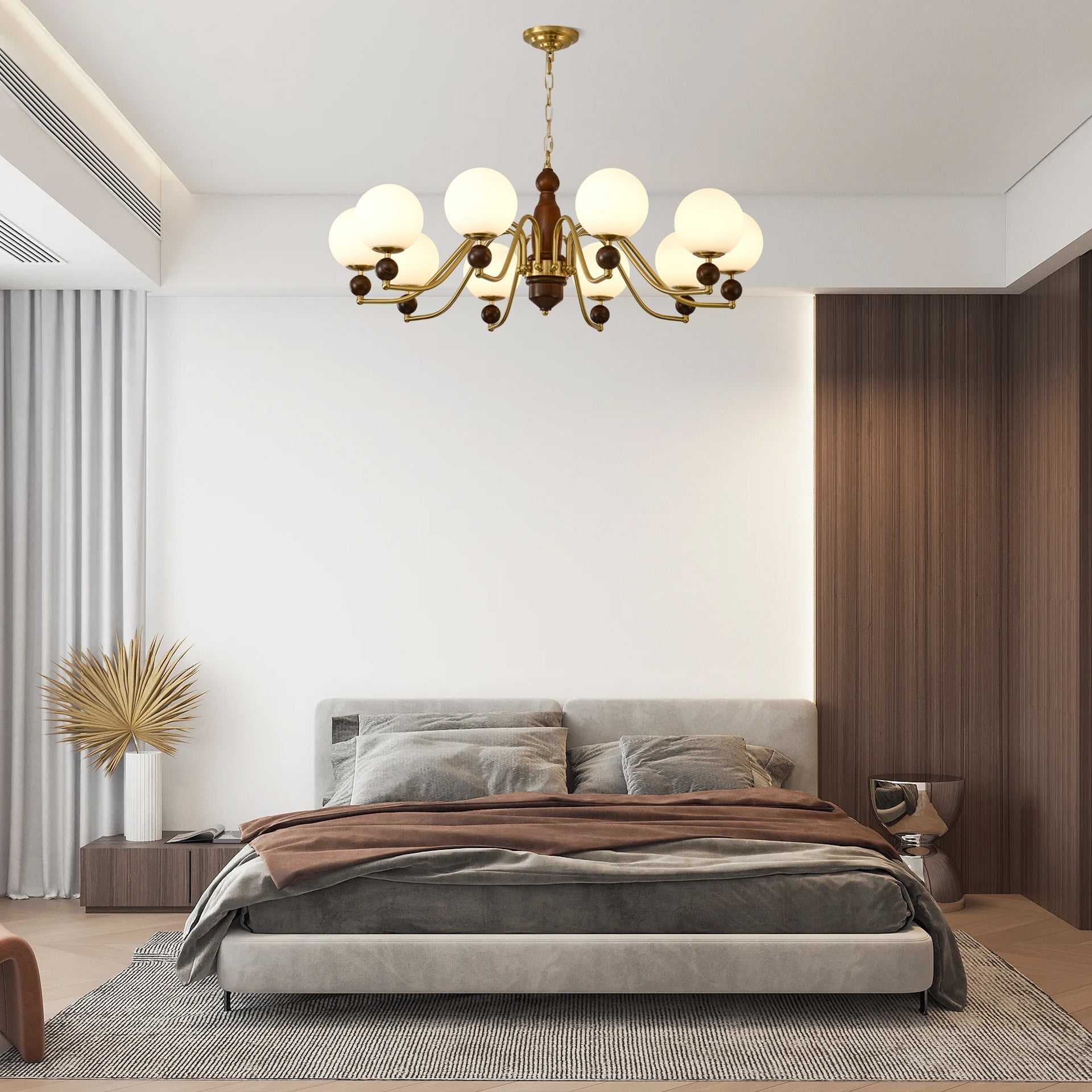 Lustra Kronleuchter Holz Messing Globus-Letslighting