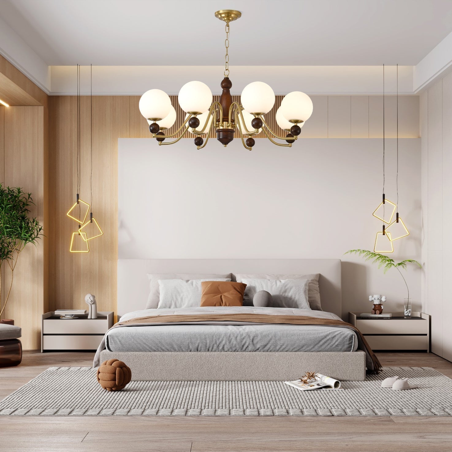 Lustra Kronleuchter Holz Messing Globus-Letslighting