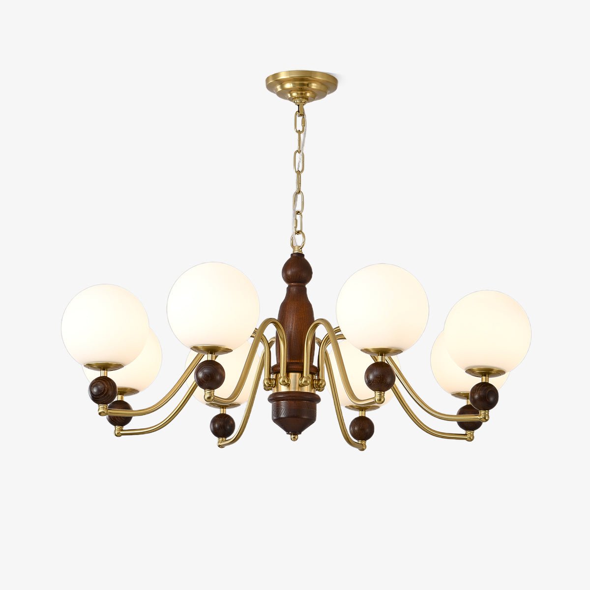 Lustra Kronleuchter Holz Messing Globus-Letslighting