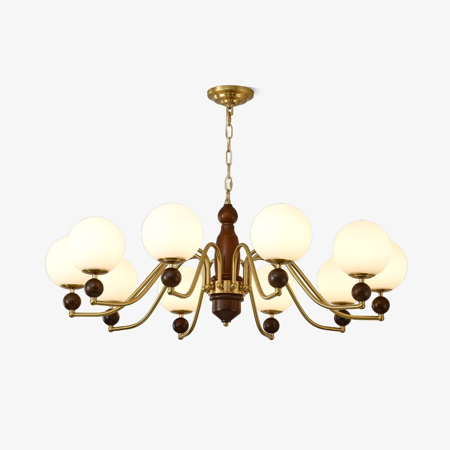Lustra Kronleuchter Holz Messing Globus-Letslighting