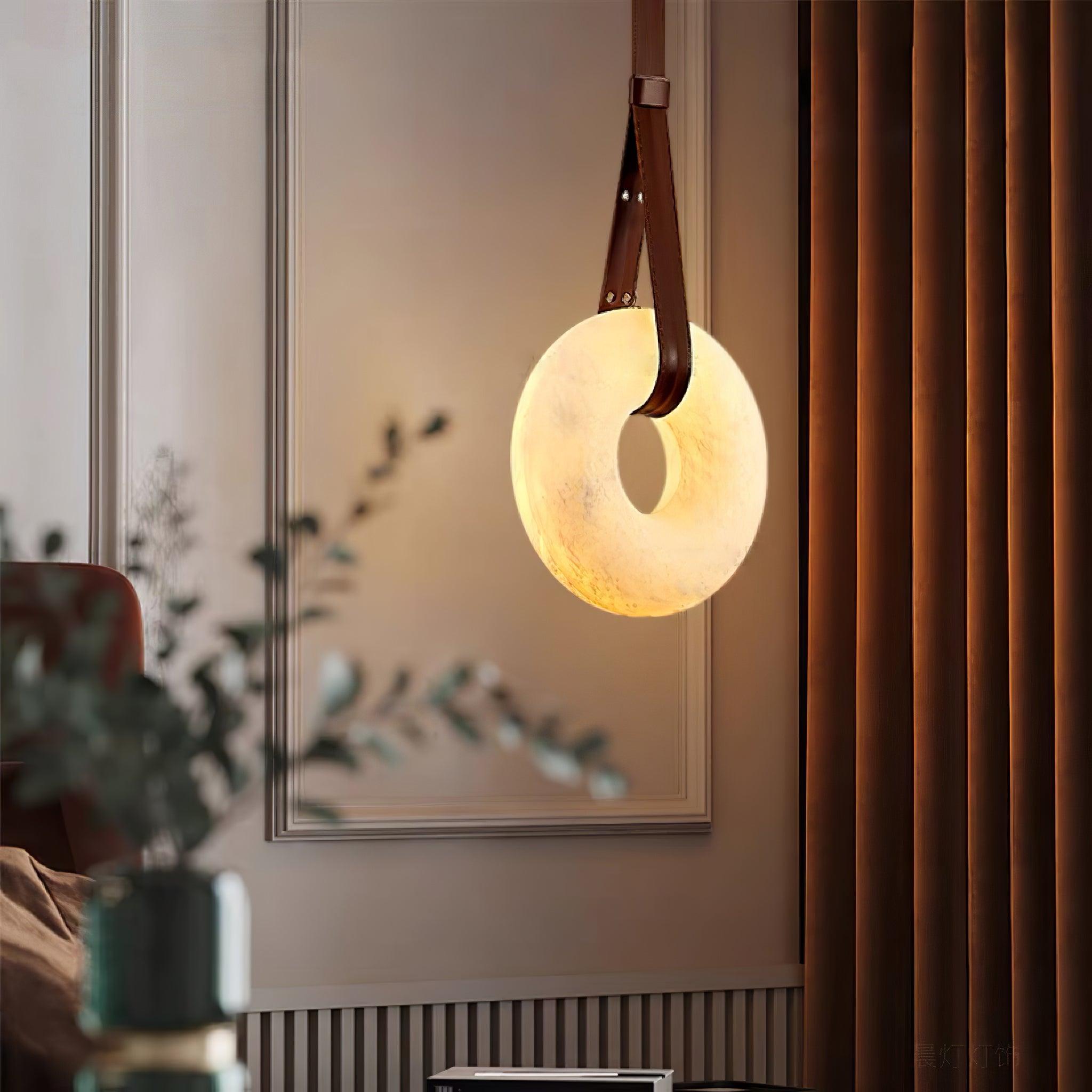 Étoile Pendant Light Alabaster Ring Leather Straps Scandinavian - Letslighting