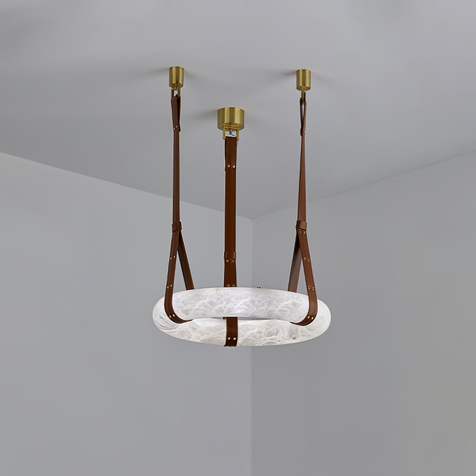 Étoile Pendant Light Alabaster Ring Leather Straps Scandinavian - Letslighting