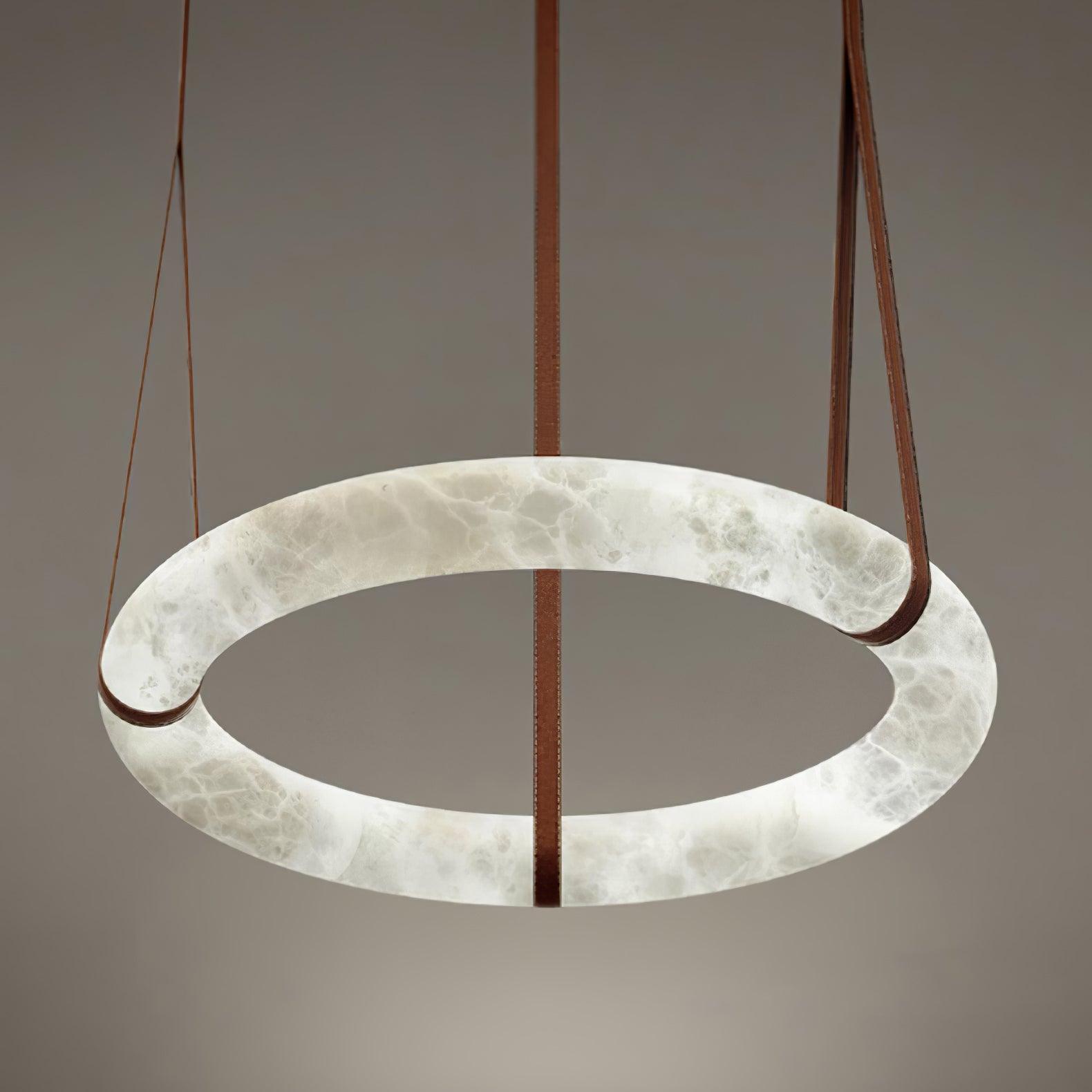 Étoile Pendant Light Alabaster Ring Leather Straps Scandinavian - Letslighting