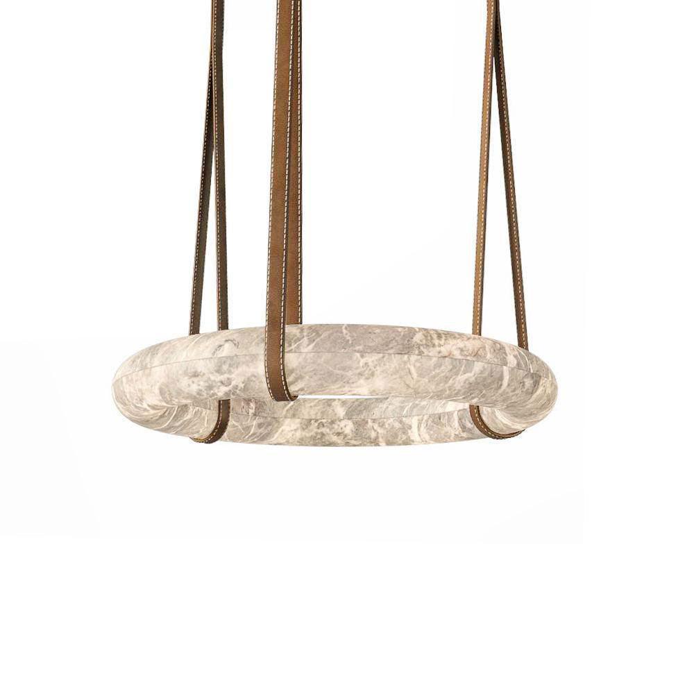 Étoile Pendant Light Chandelier Alabaster Ring Triple Leather - Letslighting