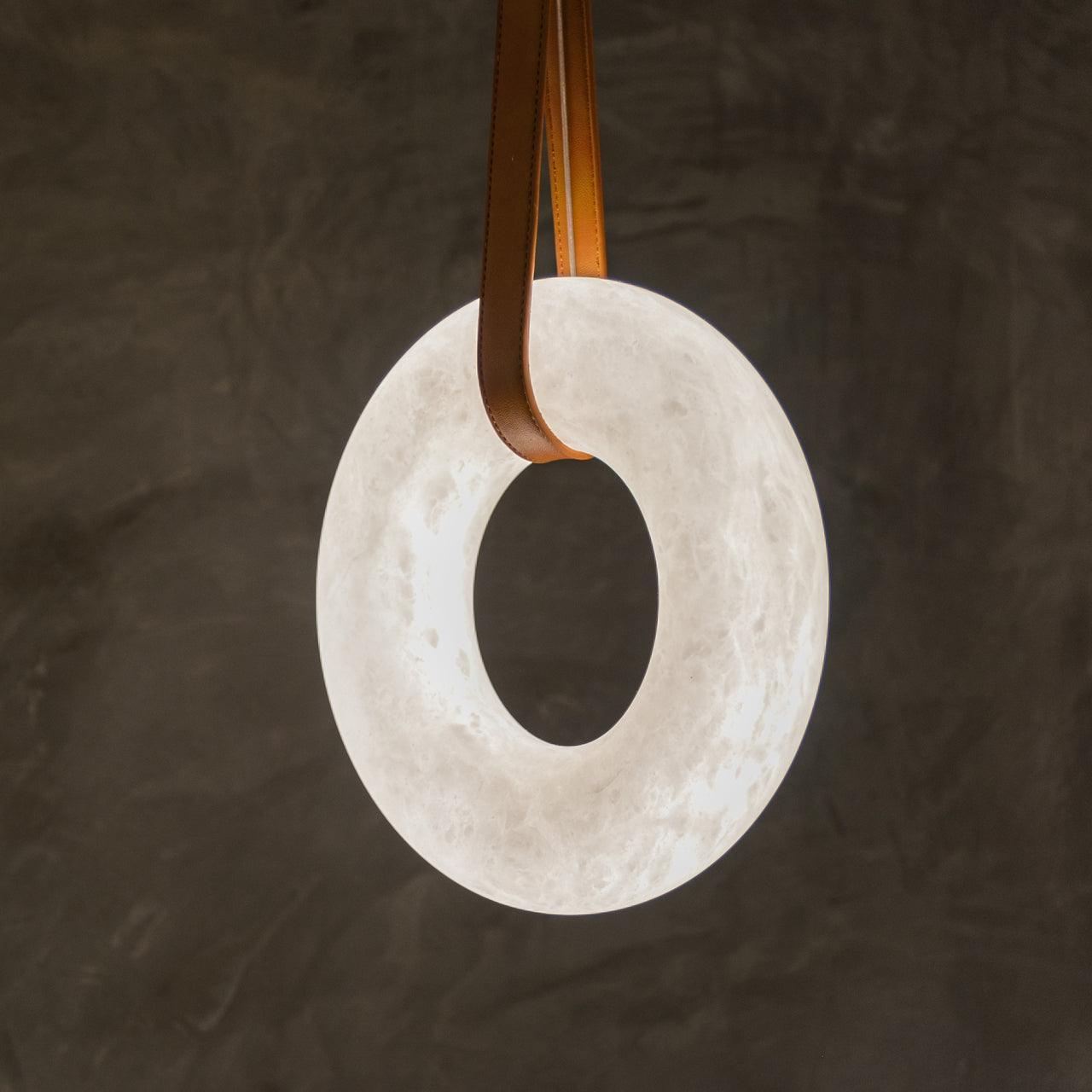 Étoile Pendant Light Chandelier Alabaster Ring Triple Leather - Letslighting