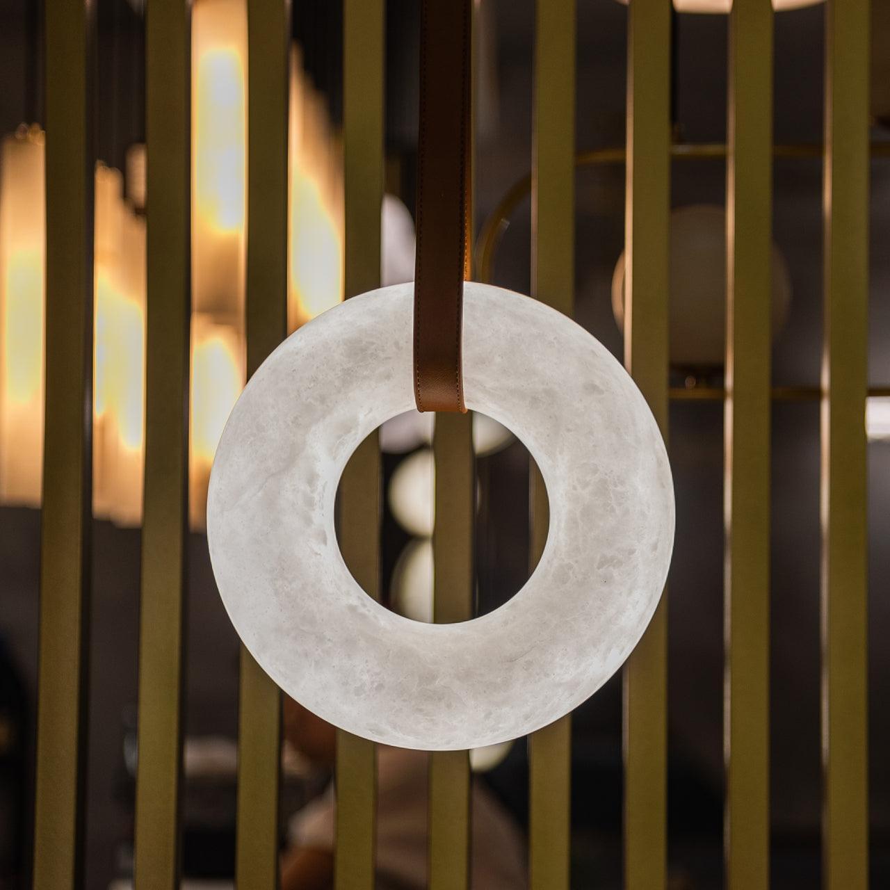 Étoile Pendant Light Chandelier Alabaster Ring Triple Leather - Letslighting