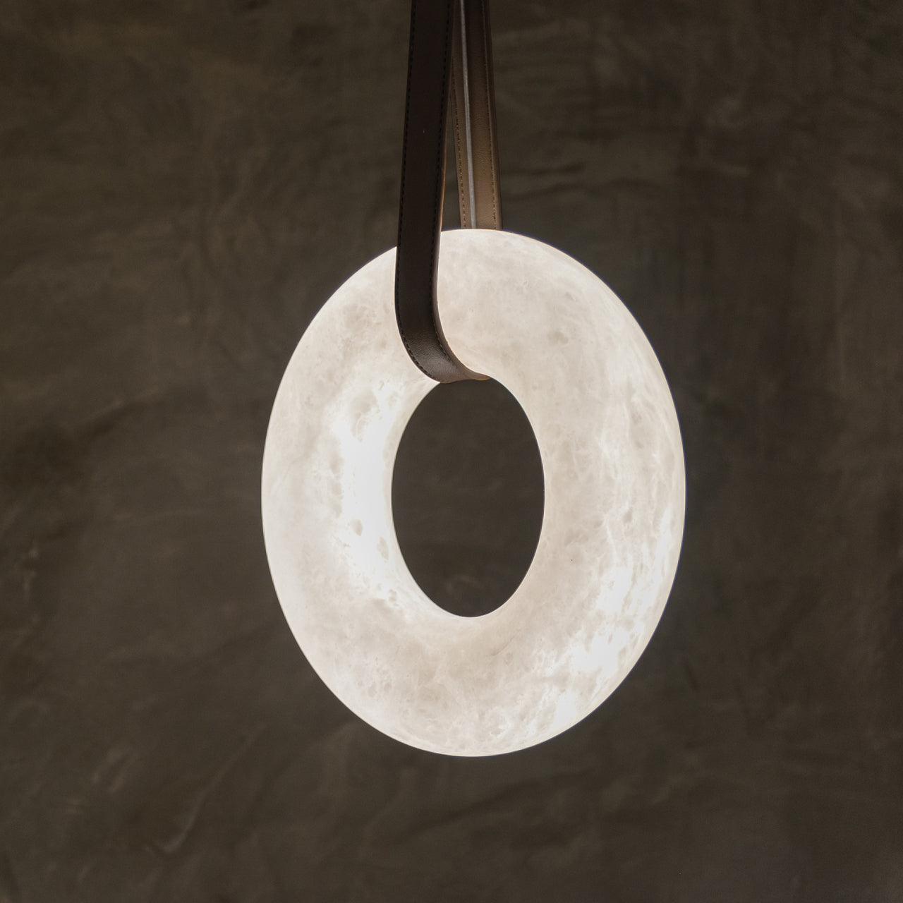 Étoile Pendant Light Chandelier Alabaster Ring Triple Leather - Letslighting