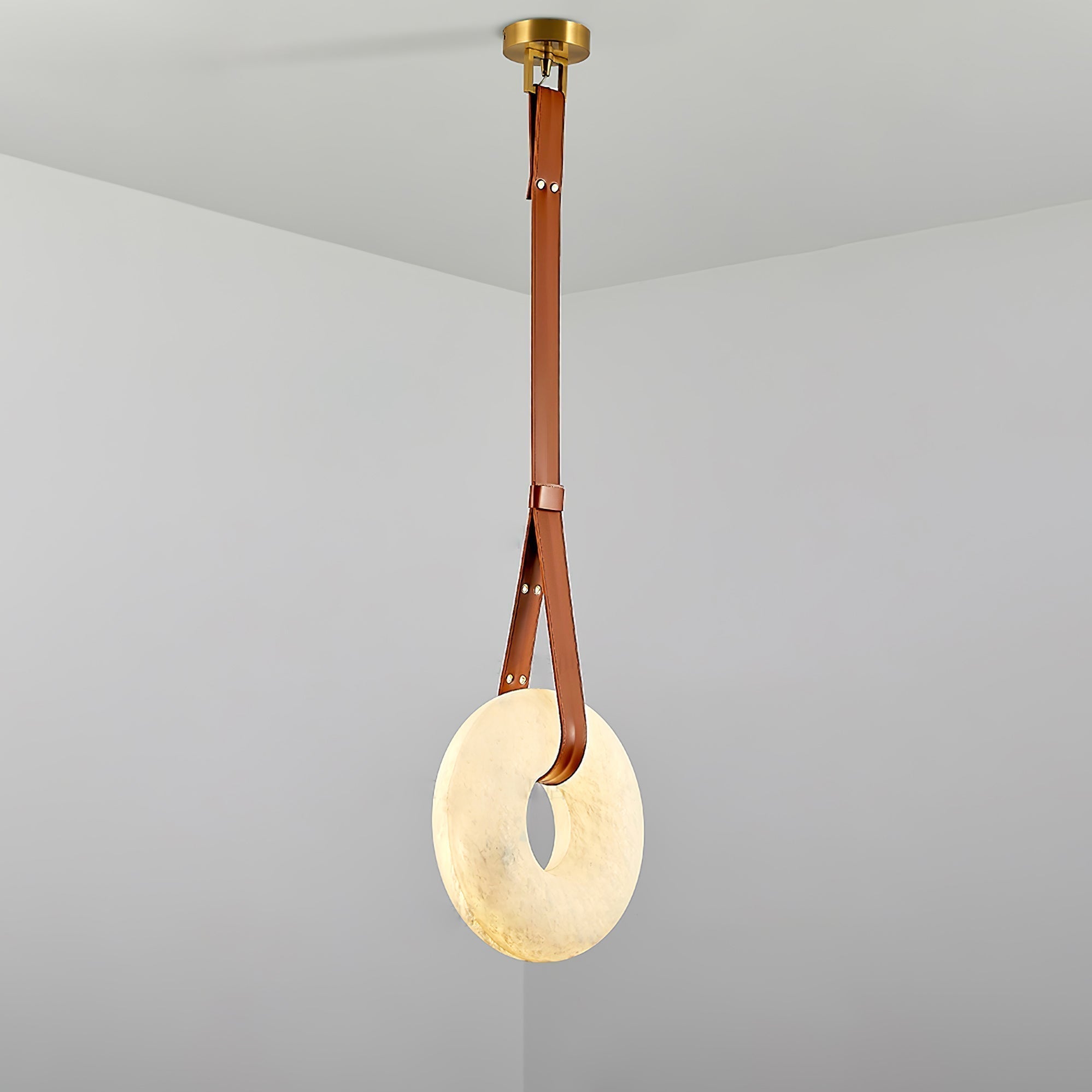 Étoile Pendant Light Chandelier Alabaster Ring Triple Leather - Letslighting