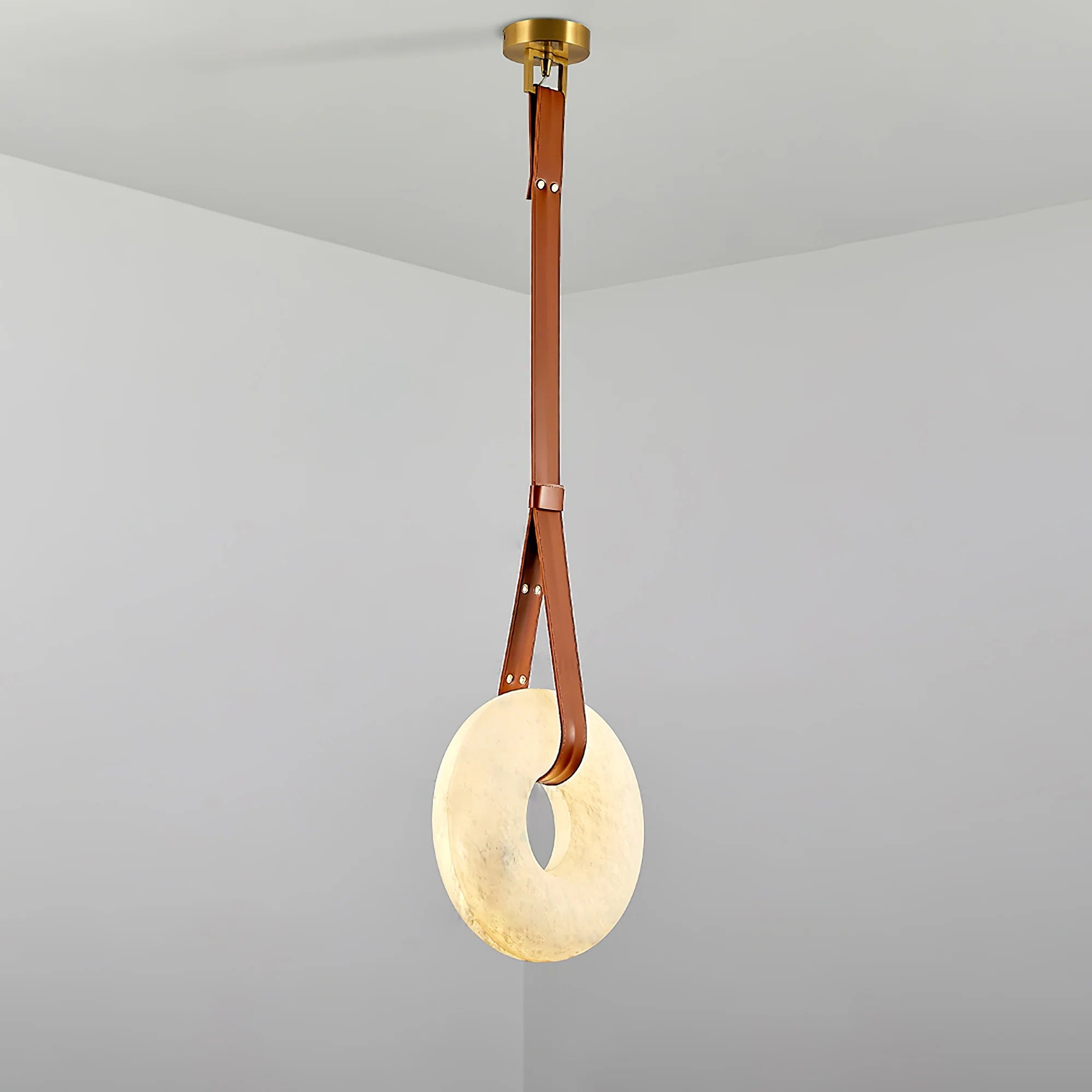 Étoile Pendant Light Chandelier Alabaster Ring Triple Leather - Letslighting