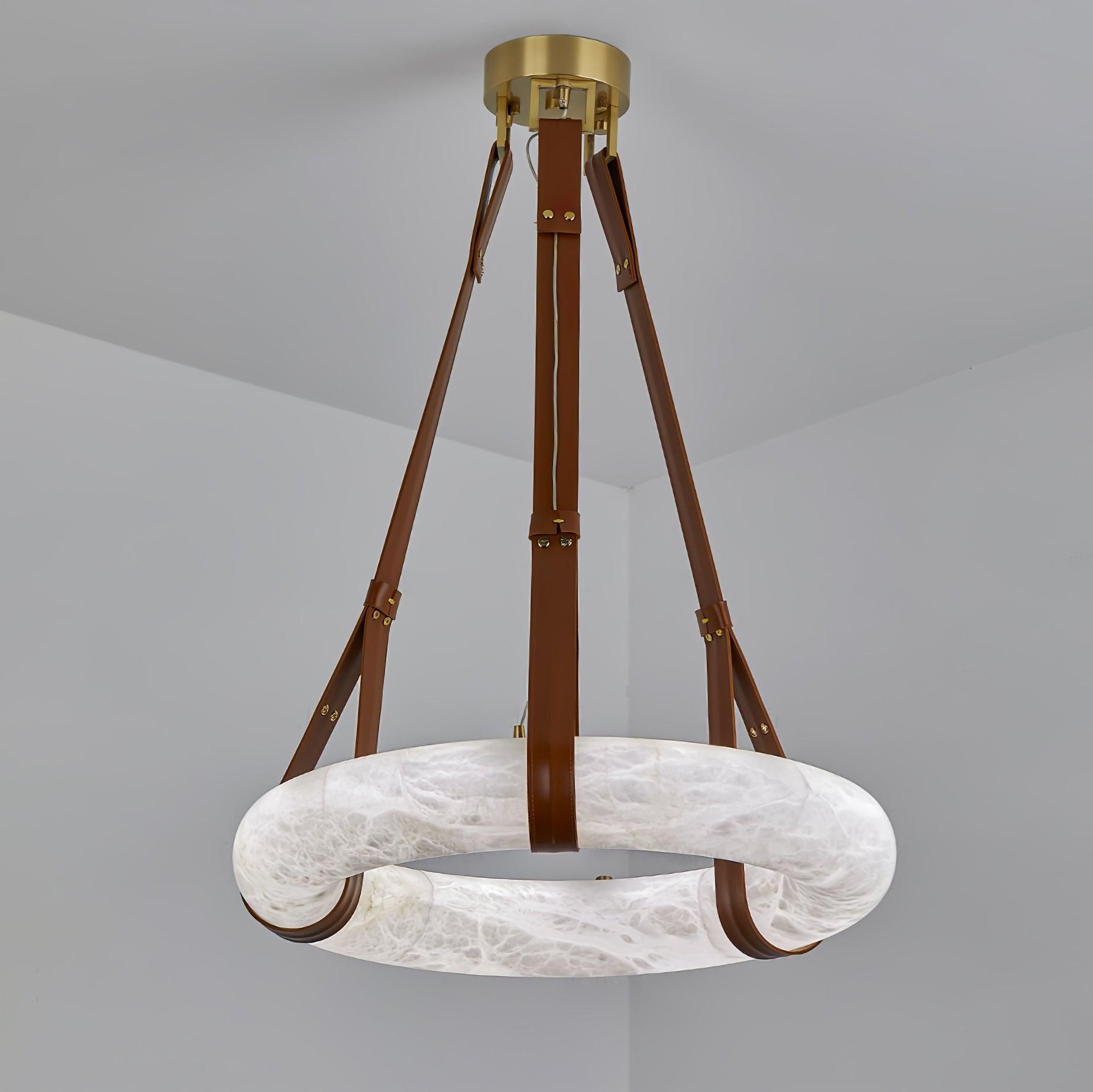 Étoile Pendant Light Alabaster Ring Leather Straps Scandinavian - Letslighting