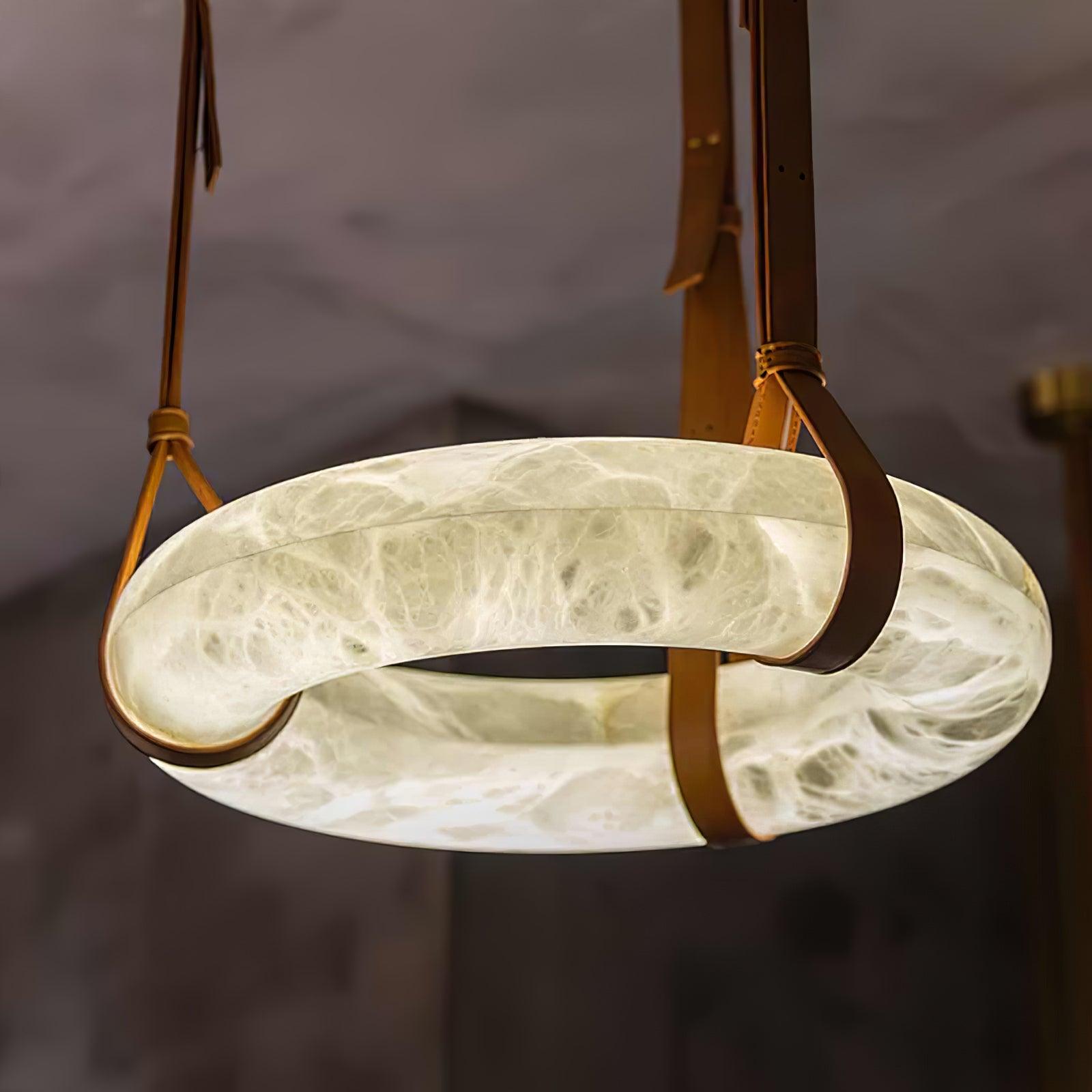 Étoile Pendant Light Alabaster Ring Leather Straps Scandinavian - Letslighting