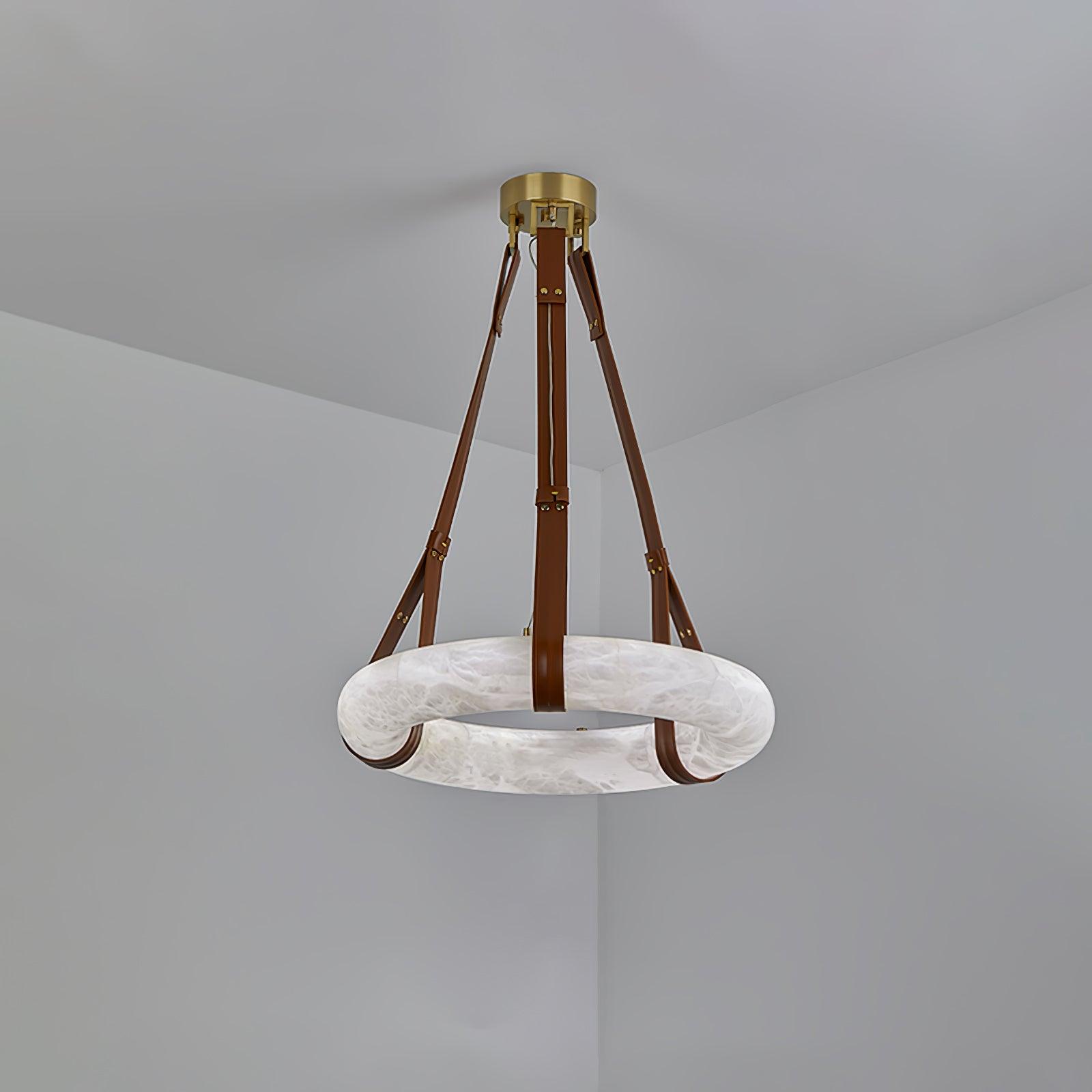 Étoile Pendant Light Alabaster Ring Leather Straps Scandinavian - Letslighting