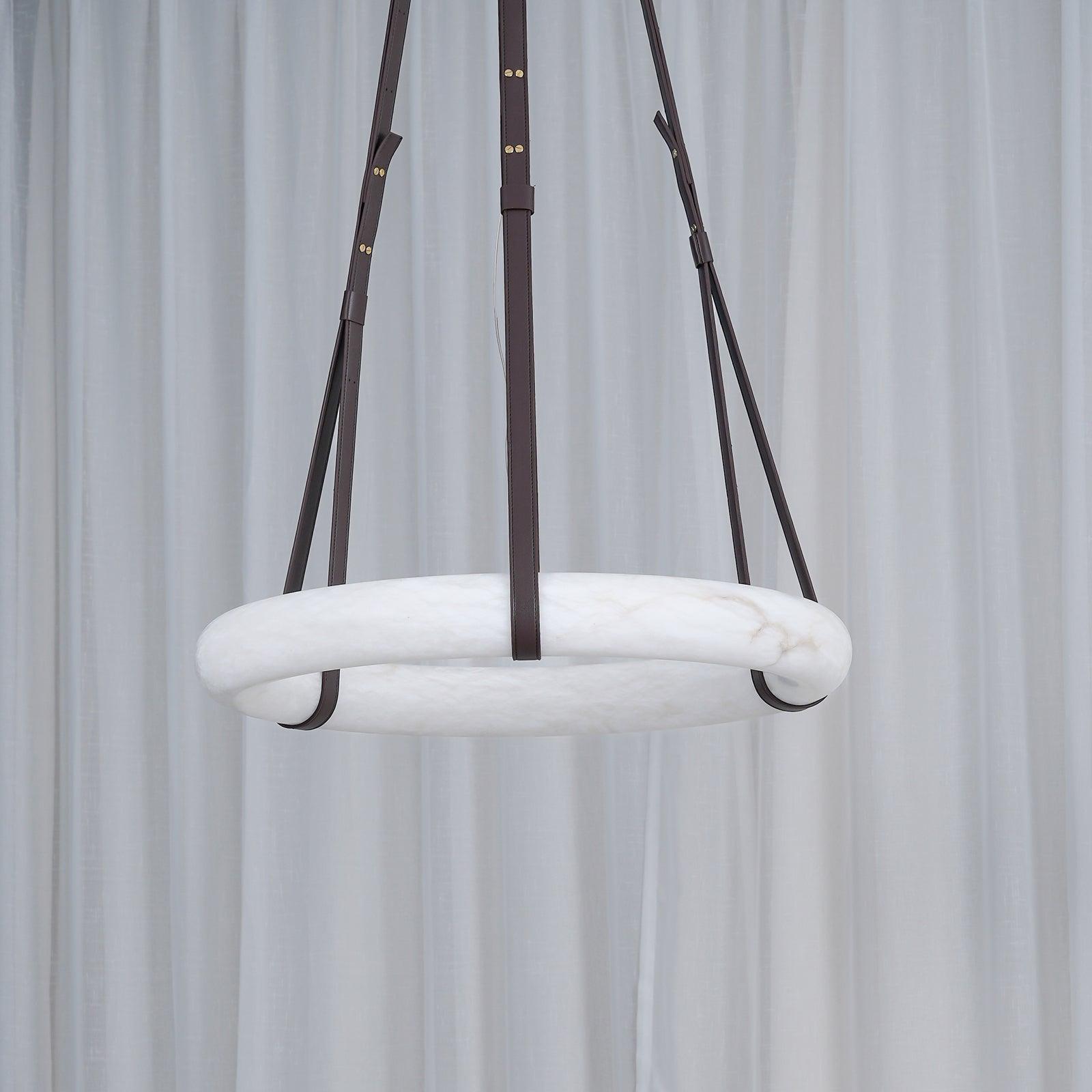 Étoile Pendant Light Alabaster Ring Leather Straps Scandinavian - Letslighting