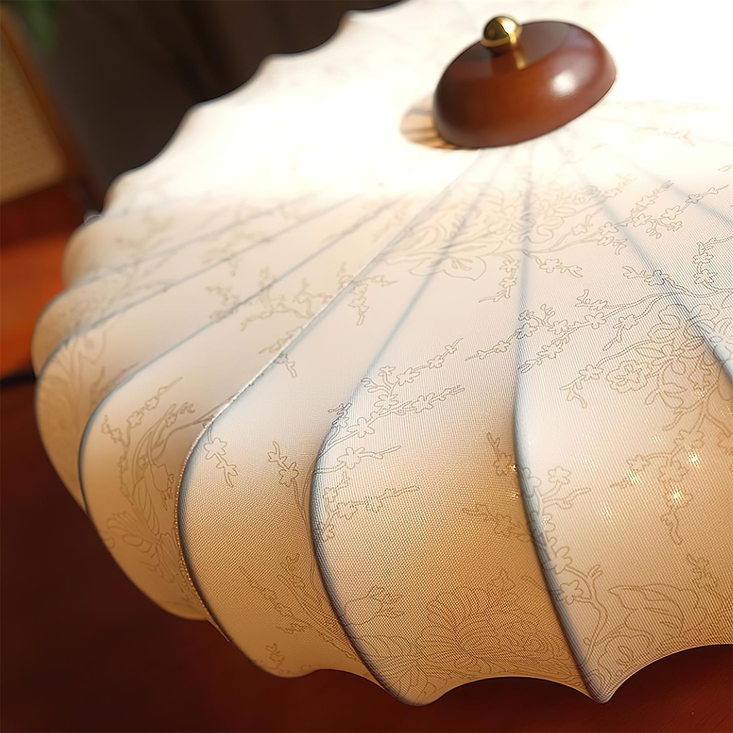 Deckenleuchte Stoff Schirm Gefeilt Lotus Form Holz Baldachin-Letslighting