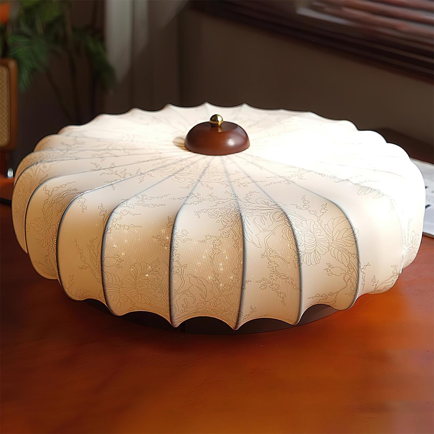Deckenleuchte Stoff Schirm Gefeilt Lotus Form Holz Baldachin-Letslighting
