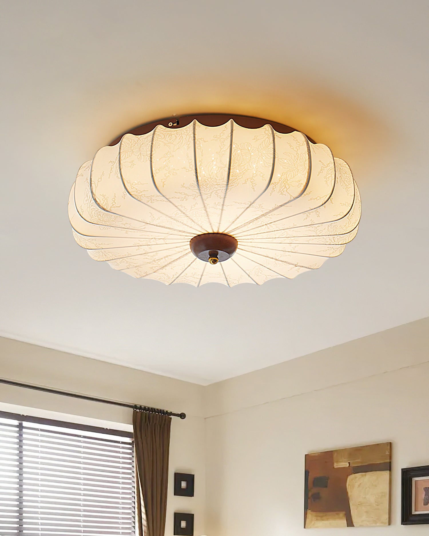 Deckenleuchte Stoff Schirm Gefeilt Lotus Form Holz Baldachin-Letslighting