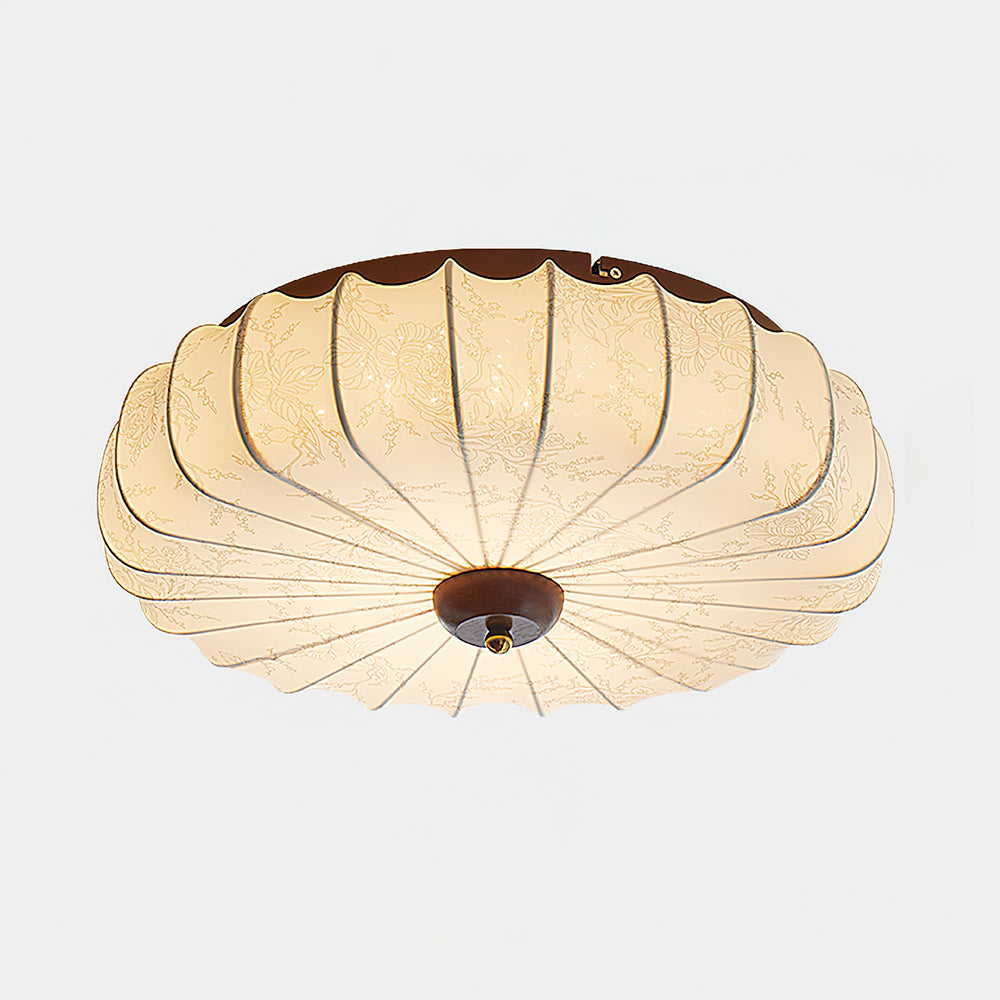Deckenleuchte Stoff Schirm Gefeilt Lotus Form Holz Baldachin-Letslighting