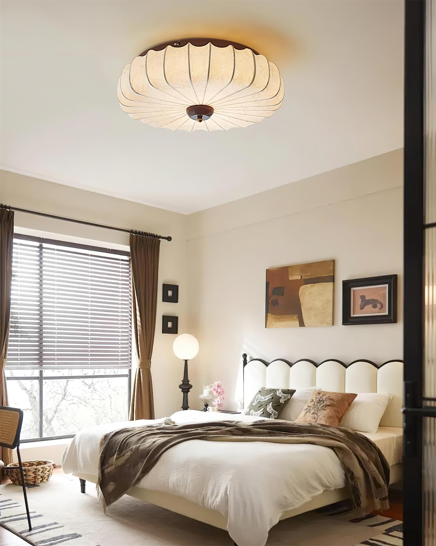 Deckenleuchte Stoff Schirm Gefeilt Lotus Form Holz Baldachin-Letslighting