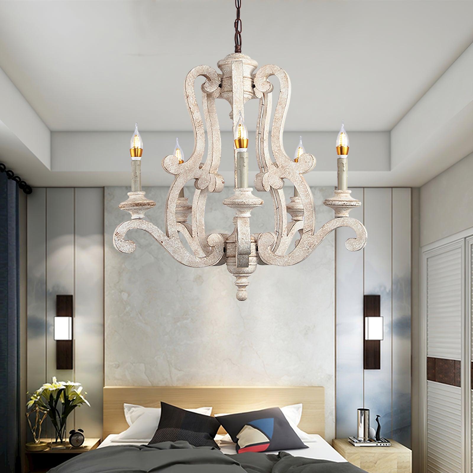 Lustra Kronleuchter Holz Kerzen Mid-Century-Letslighting