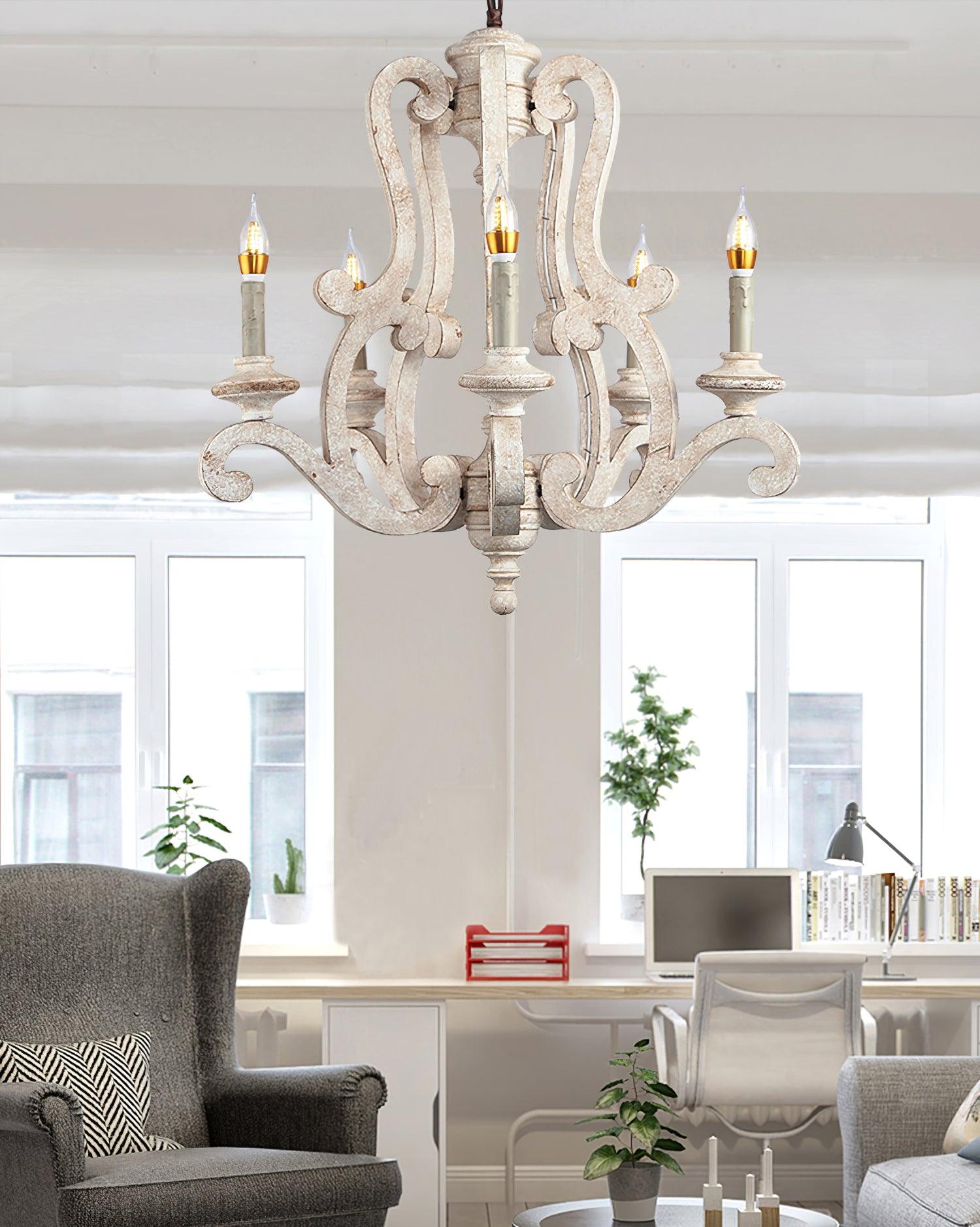 Lustra Kronleuchter Holz Kerzen Mid-Century-Letslighting