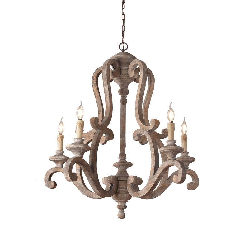 Lustra Kronleuchter Holz Kerzen Mid-Century-Letslighting