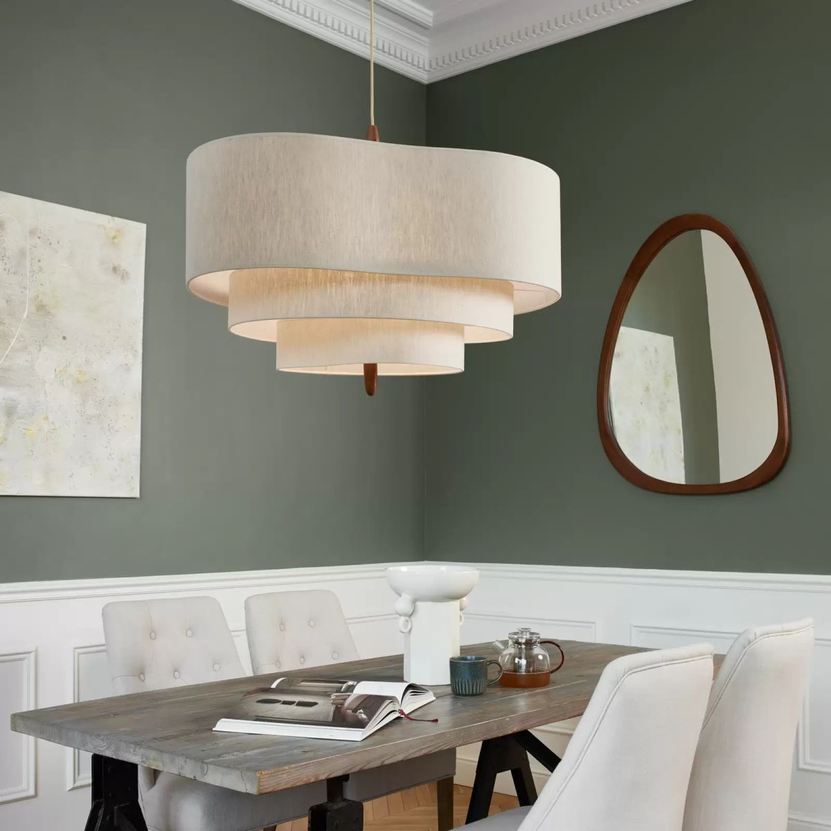 Ritta Modern Pebble Fabric Pendant Light  Three Layers
