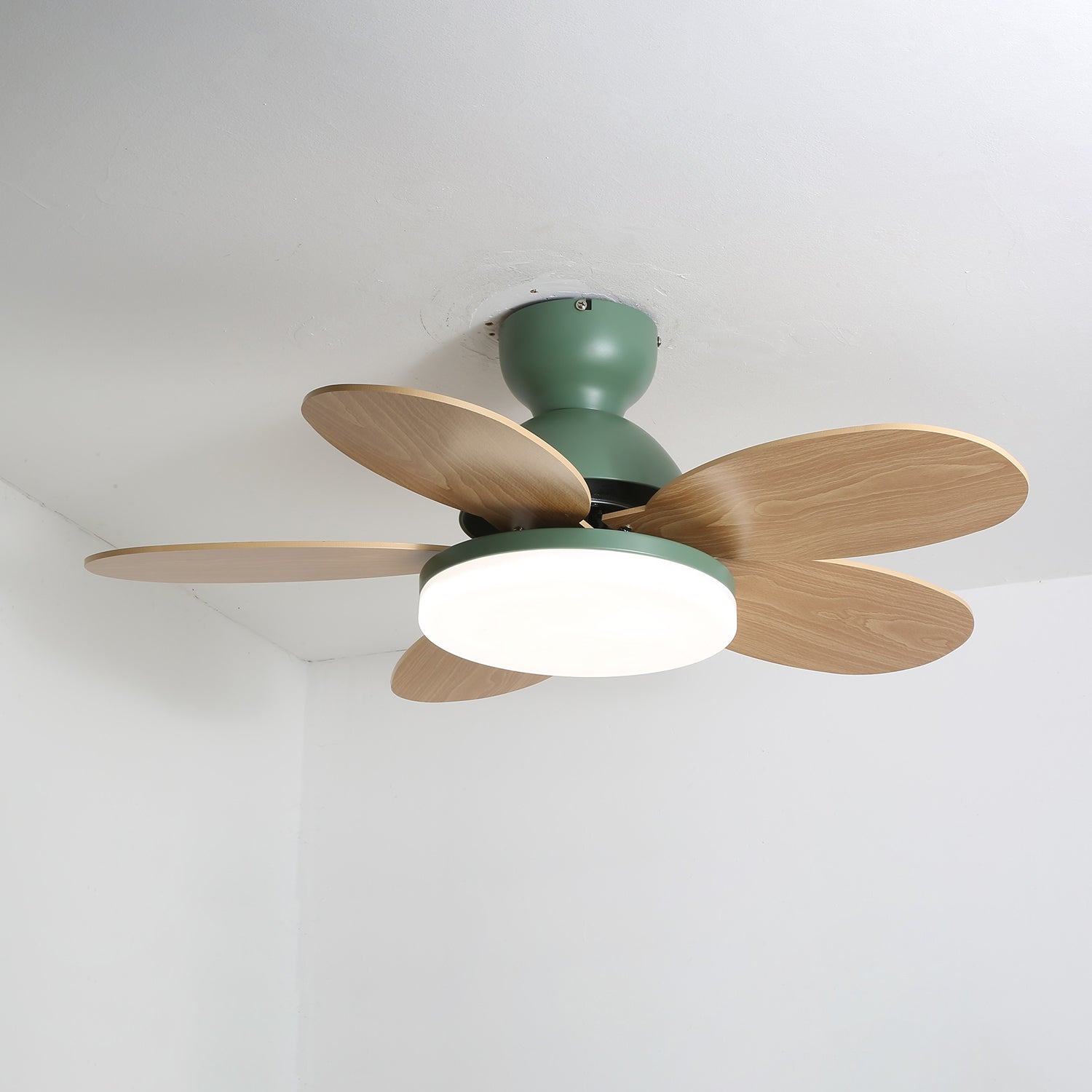 Liora Bunter Glas-Deckenventilator mit Beleuchtung, installiert