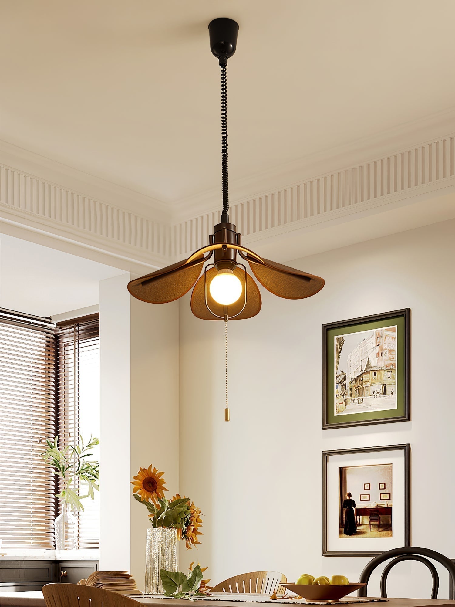 Utalion Traditionelle Pendelleuchte aus Holz und Stoff-Letslighting