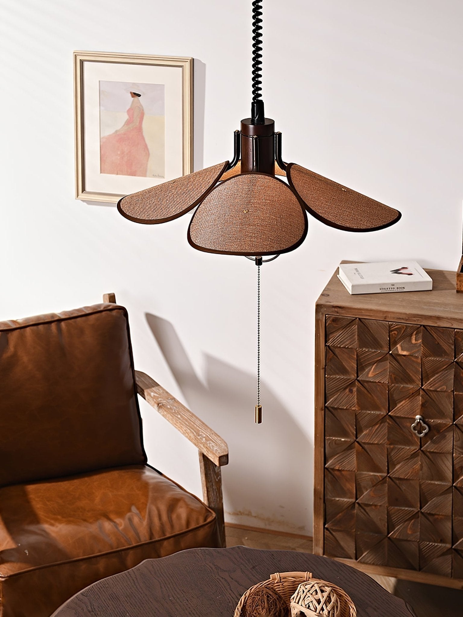 Utalion Traditionelle Pendelleuchte aus Holz und Stoff-Letslighting