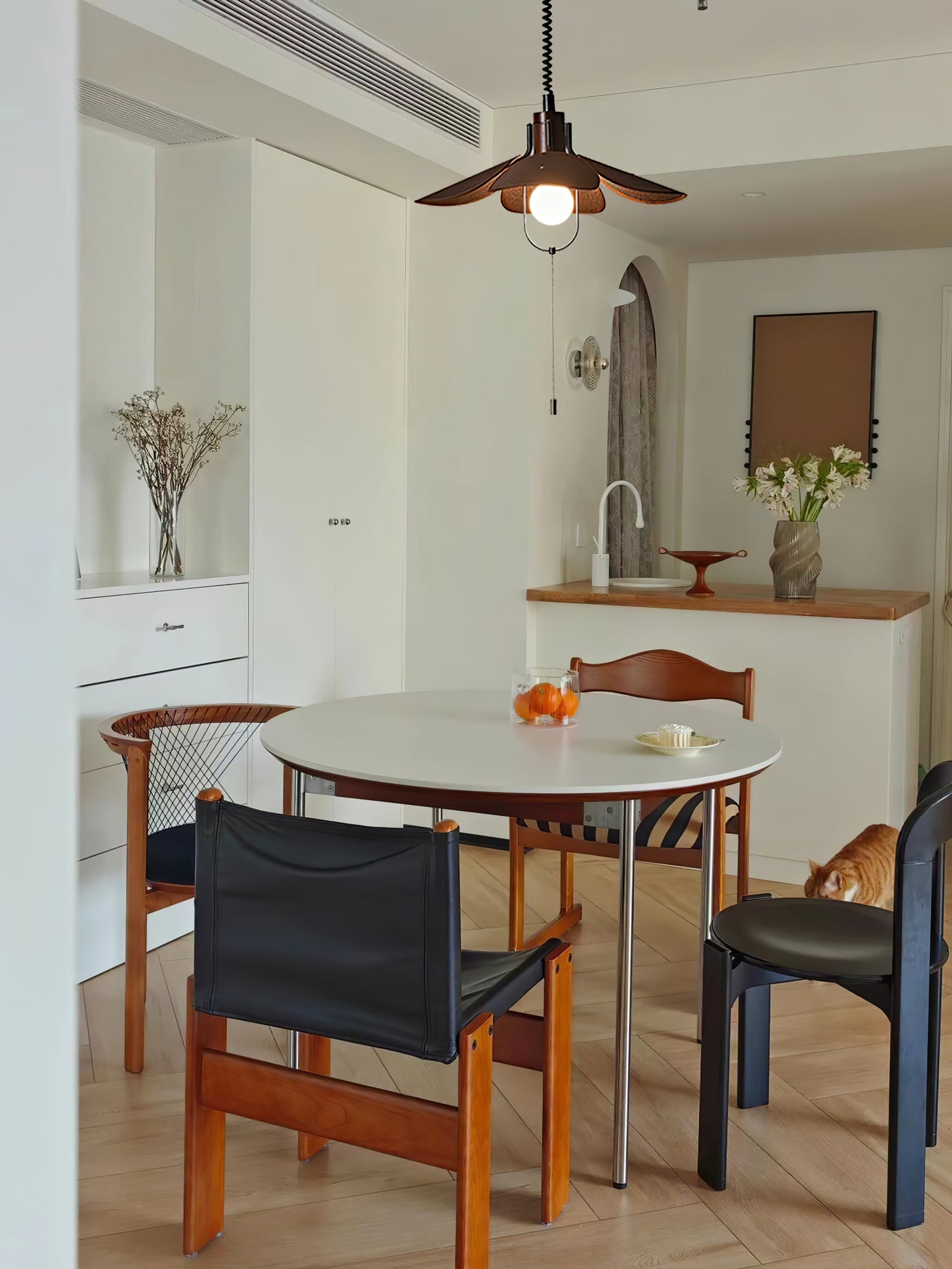 Utalion Traditionelle Pendelleuchte aus Holz und Stoff-Letslighting