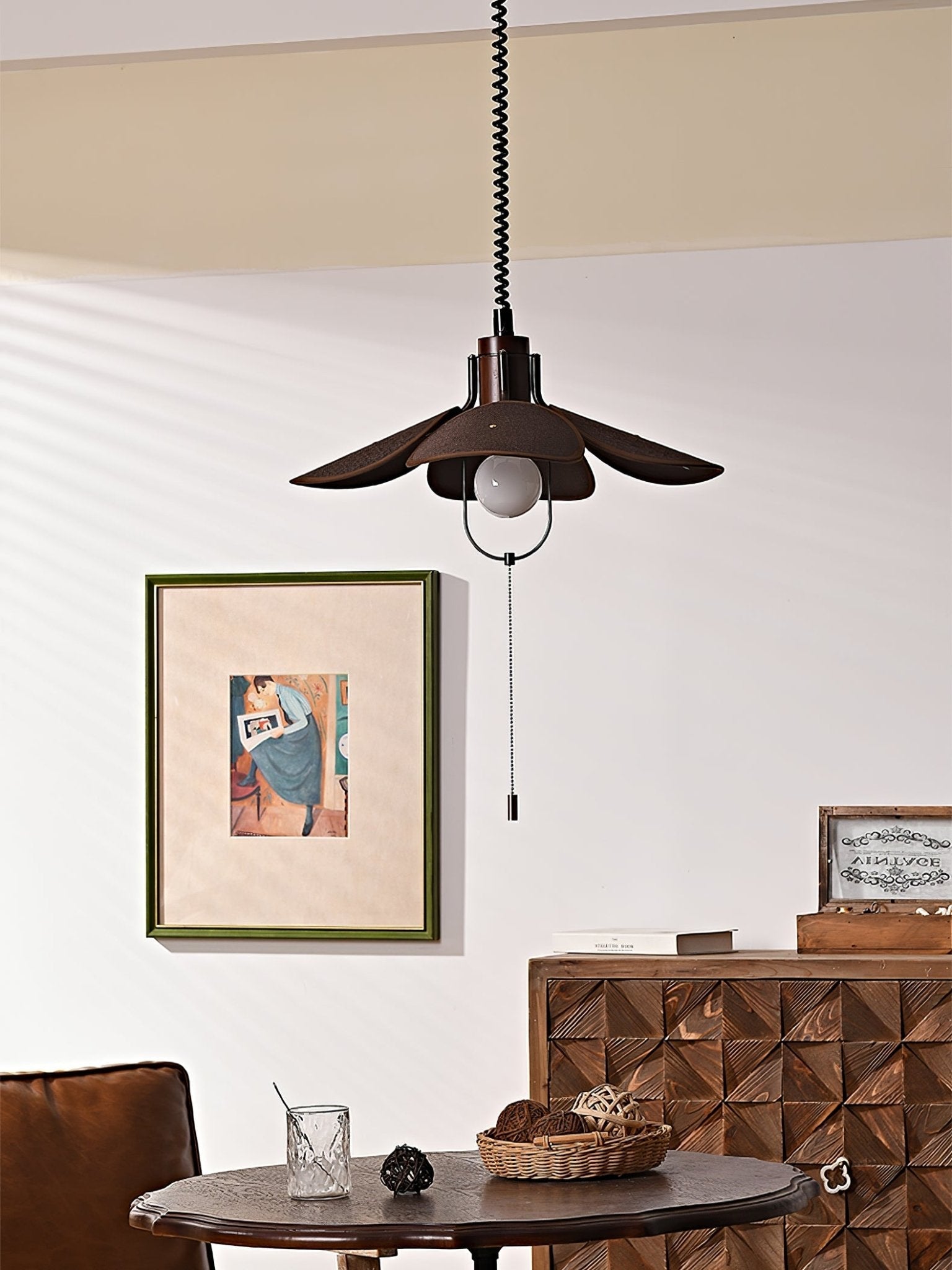 Utalion Traditionelle Pendelleuchte aus Holz und Stoff-Letslighting