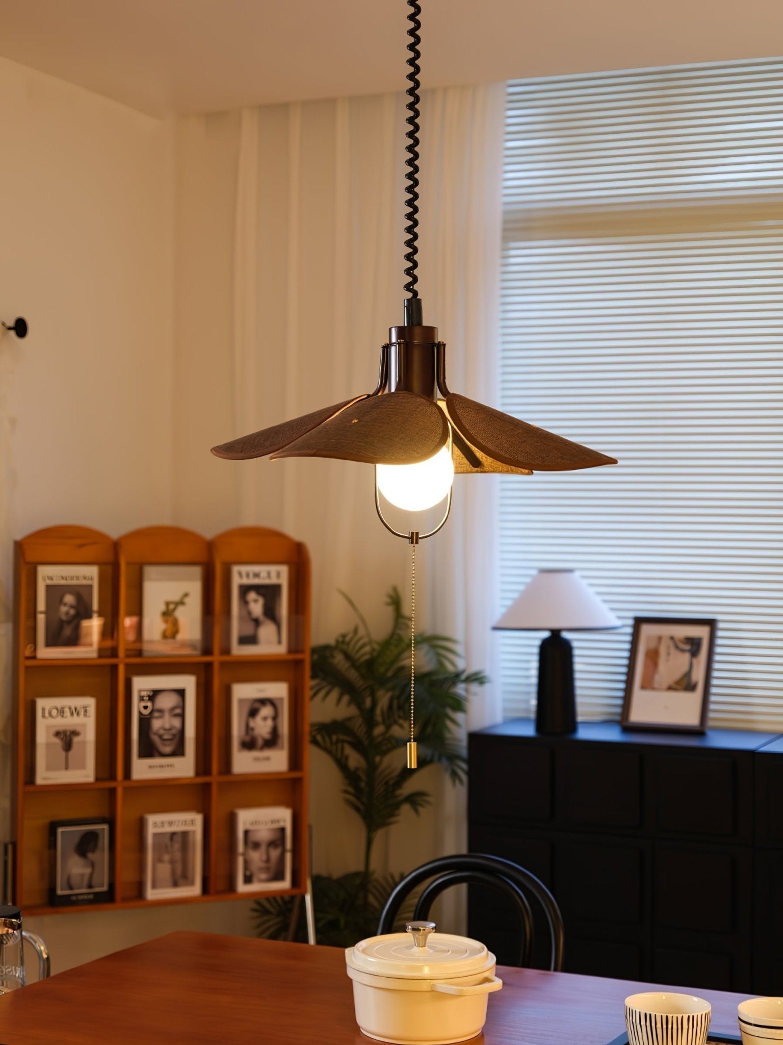 Utalion Traditionelle Pendelleuchte aus Holz und Stoff-Letslighting