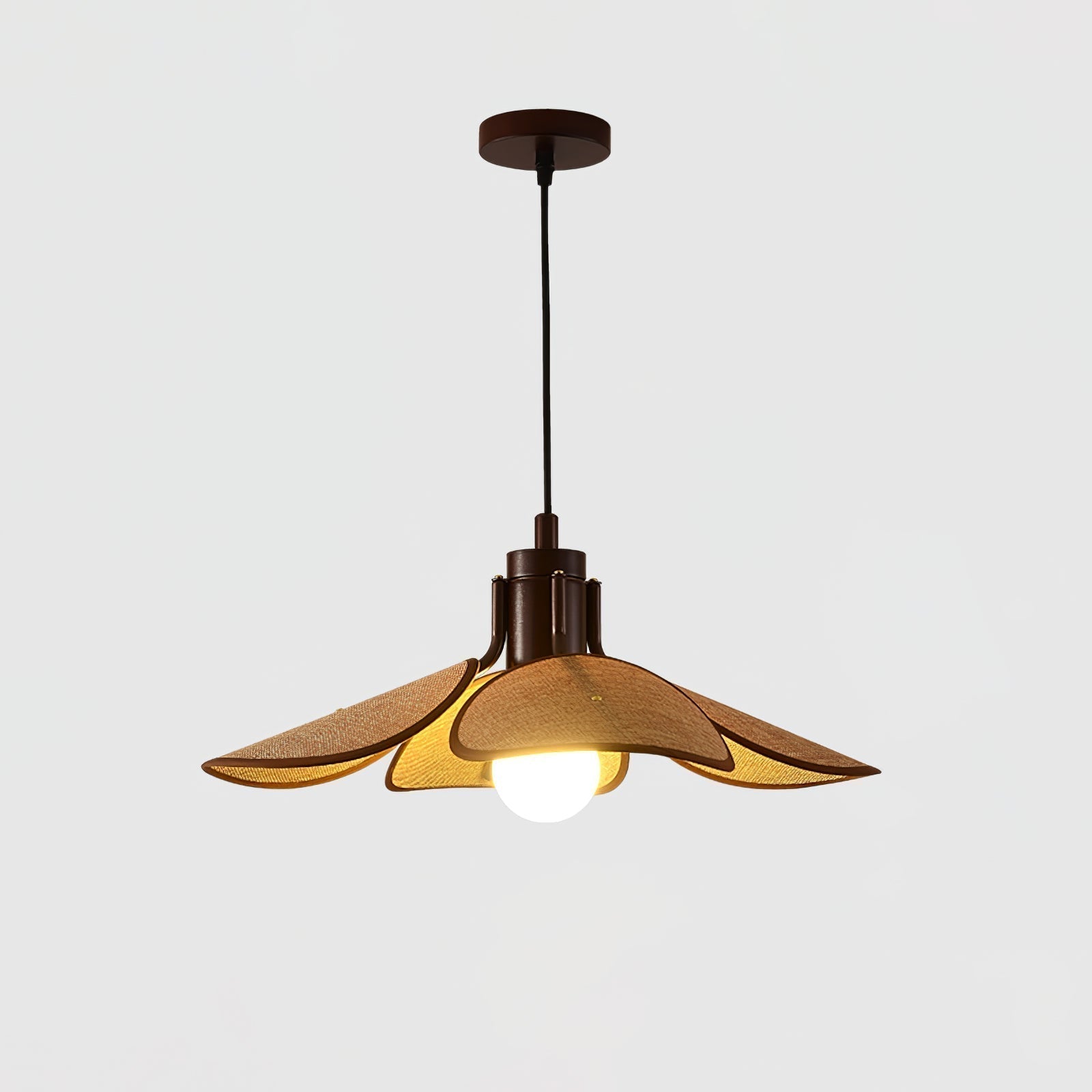 Utalion Traditionelle Pendelleuchte aus Holz und Stoff-Letslighting