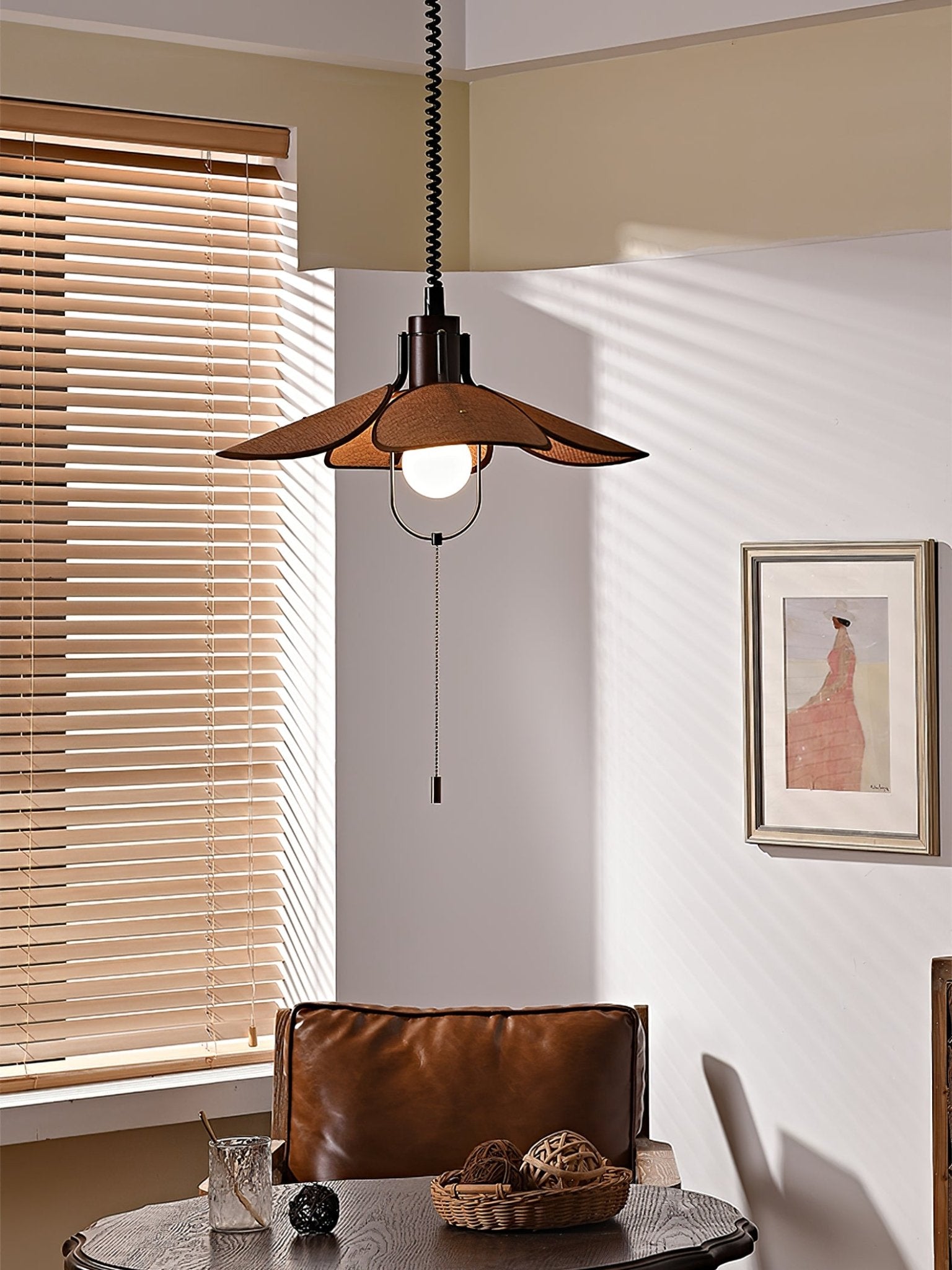 Utalion Traditionelle Pendelleuchte aus Holz und Stoff-Letslighting