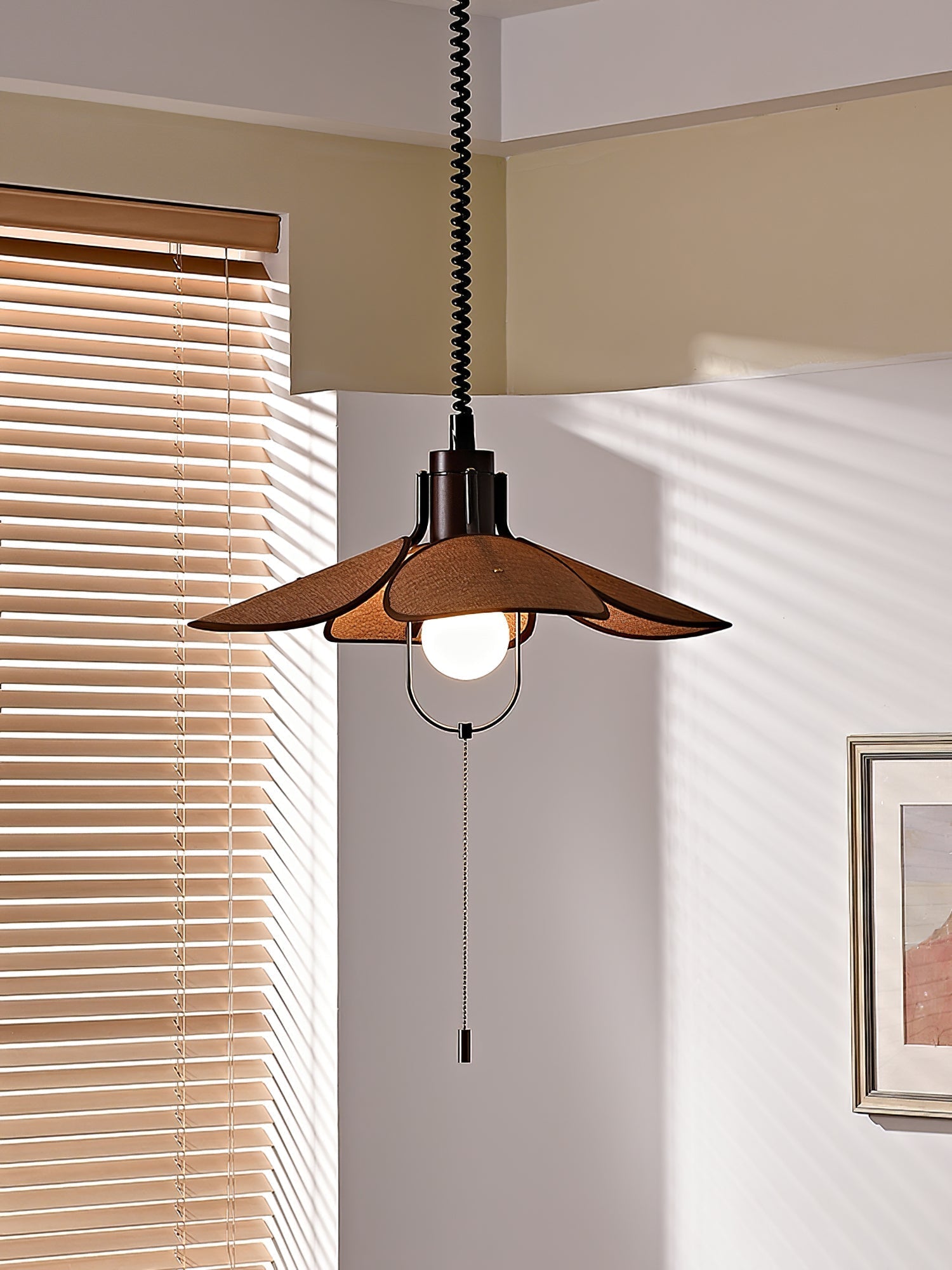 Utalion Traditionelle Pendelleuchte aus Holz und Stoff-Letslighting